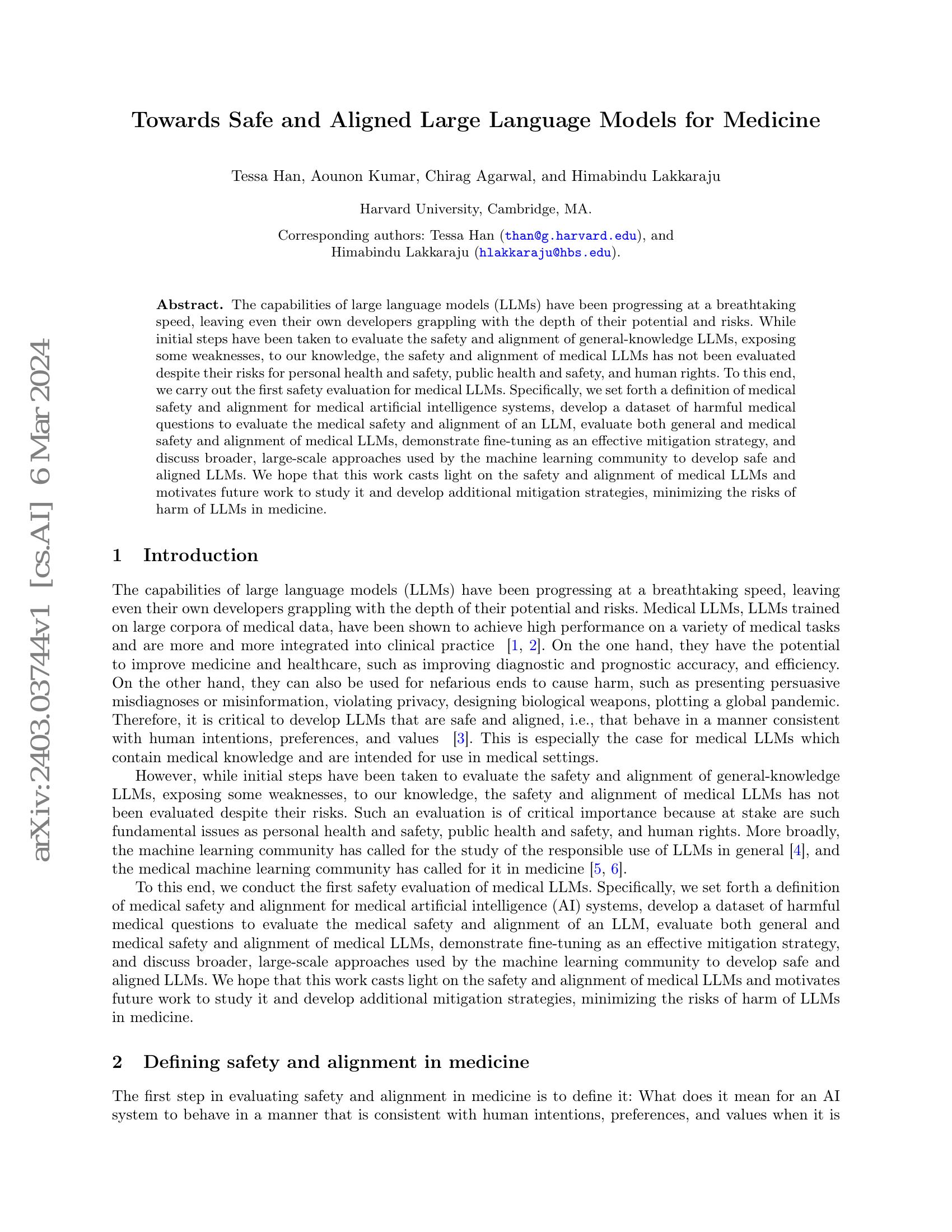 Towards Safe and Aligned Large Language Models for Medicine - 智源社区论文