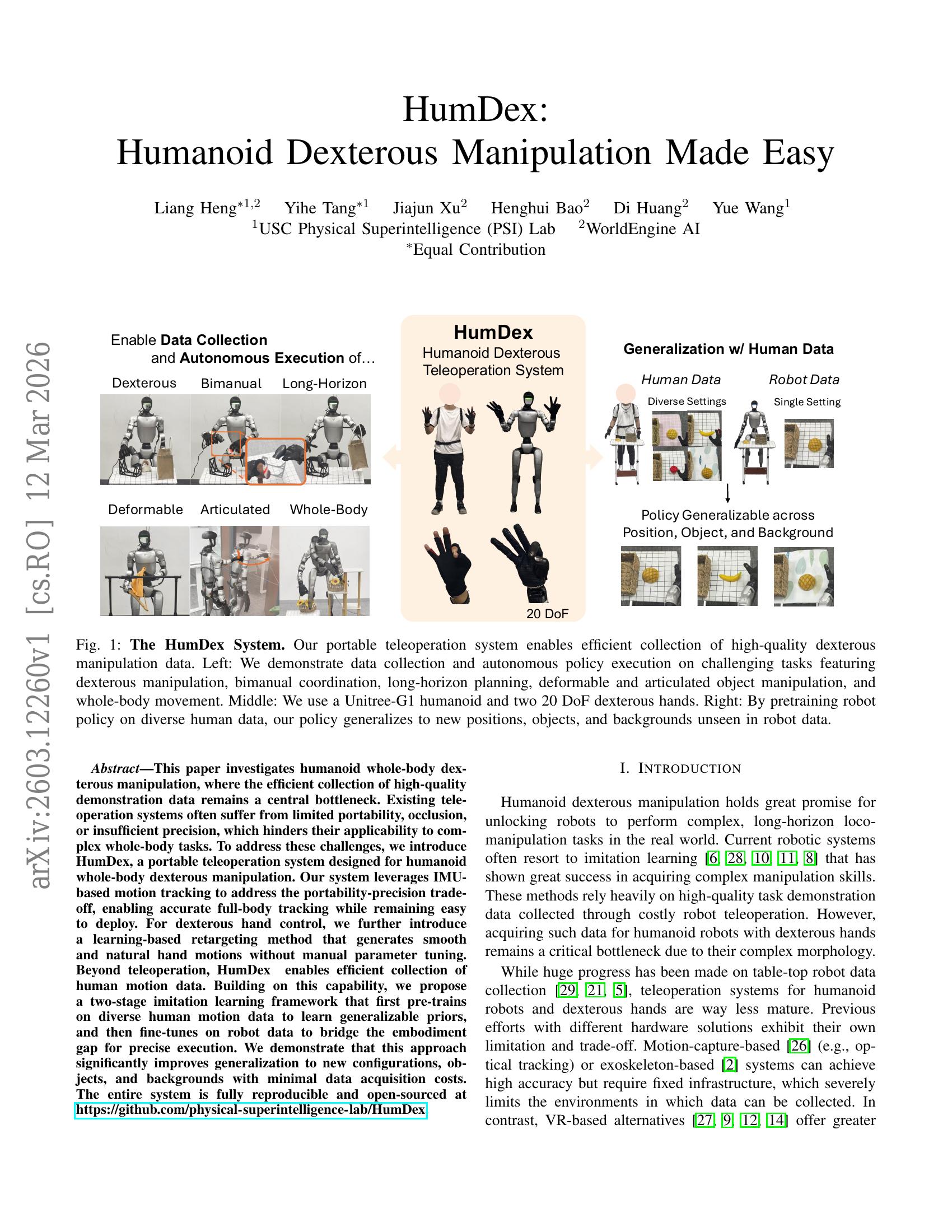HumDex:Humanoid Dexterous Manipulation Made Easy - 智源社区论文