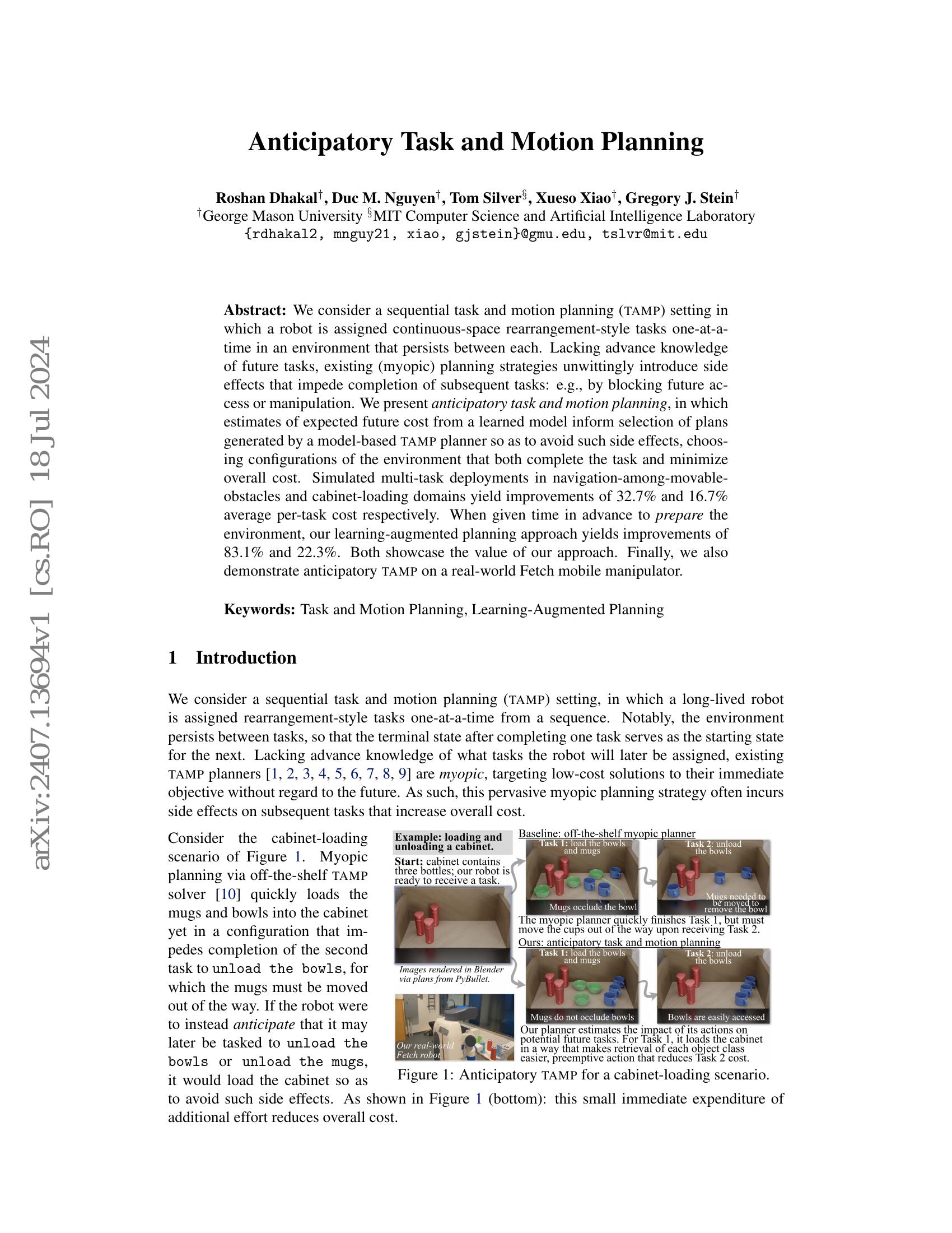 Anticipatory task and motion planning 
