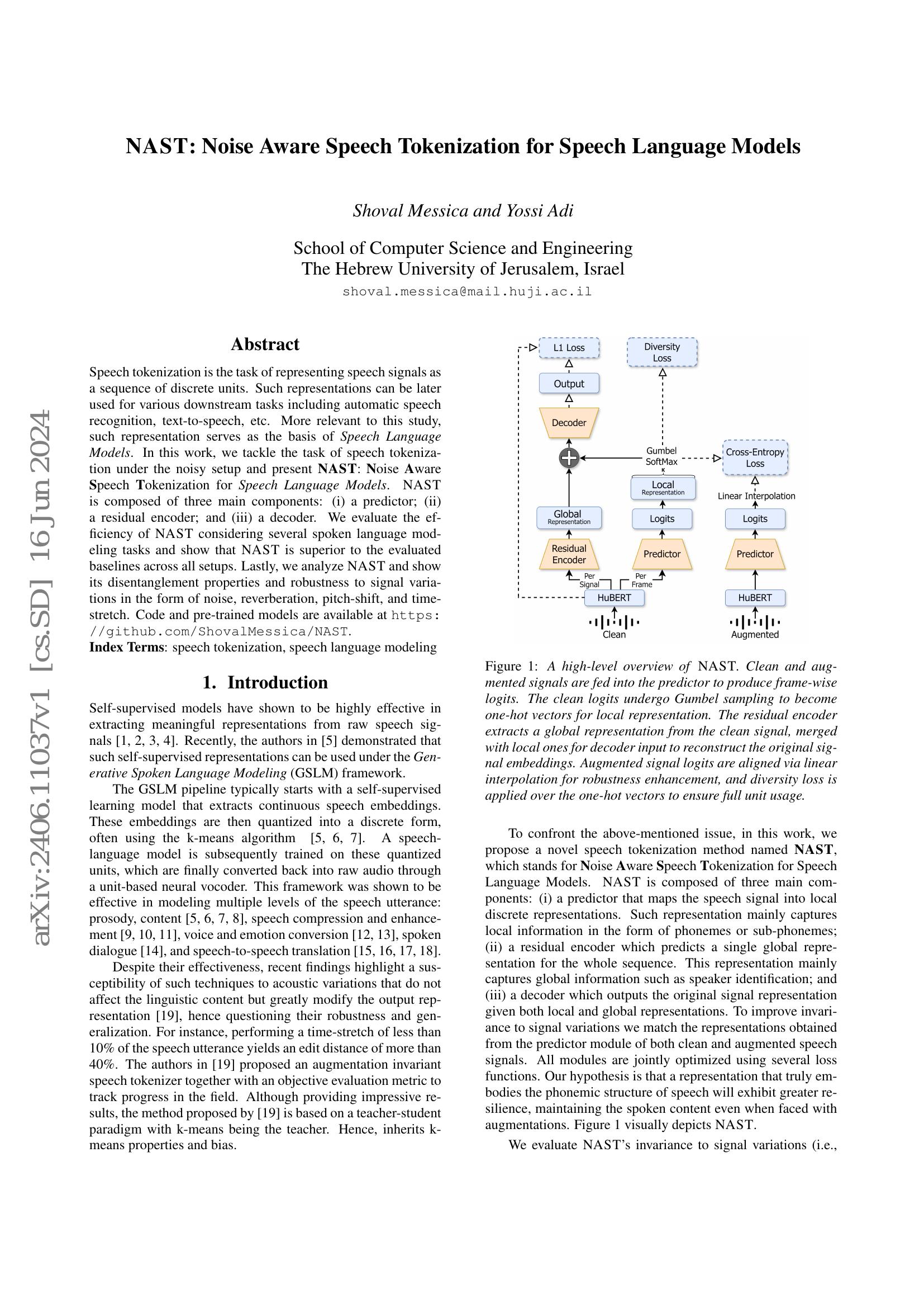 NAST: Noise Aware Speech Tokenization for Speech Language Models - 智源社区论文