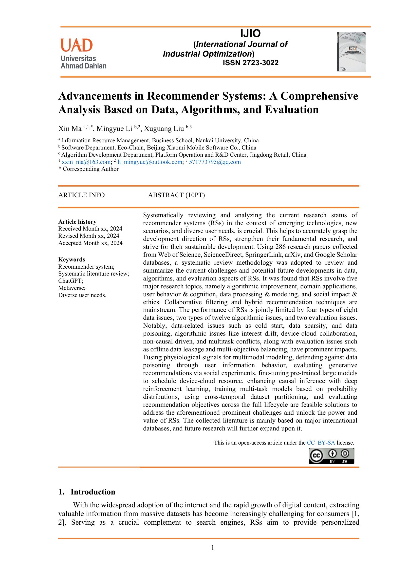 Advancements in Recommender Systems: A Comprehensive Analysis Based on ...