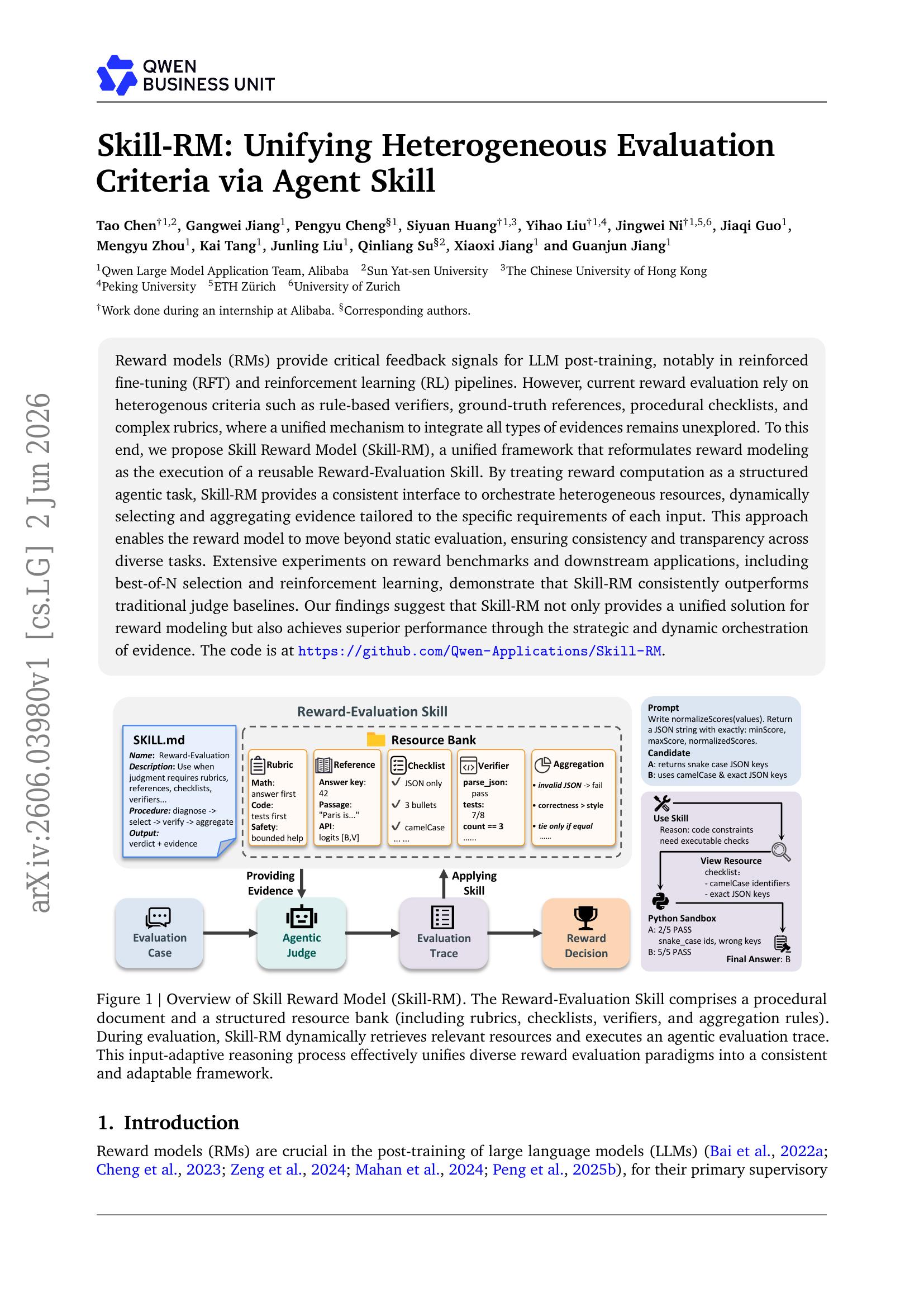 Skill-RM: Unifying Heterogeneous Evaluation Criteria via Agent Skill ...