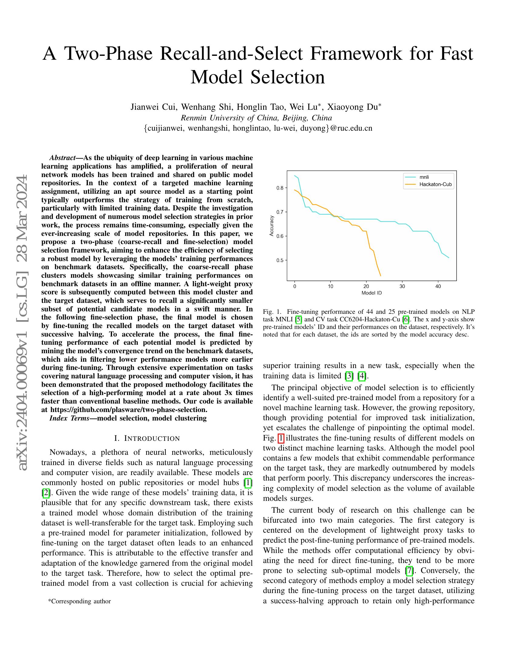 A Two-Phase Recall-and-Select Framework for Fast Model Selection - 智源社区论文