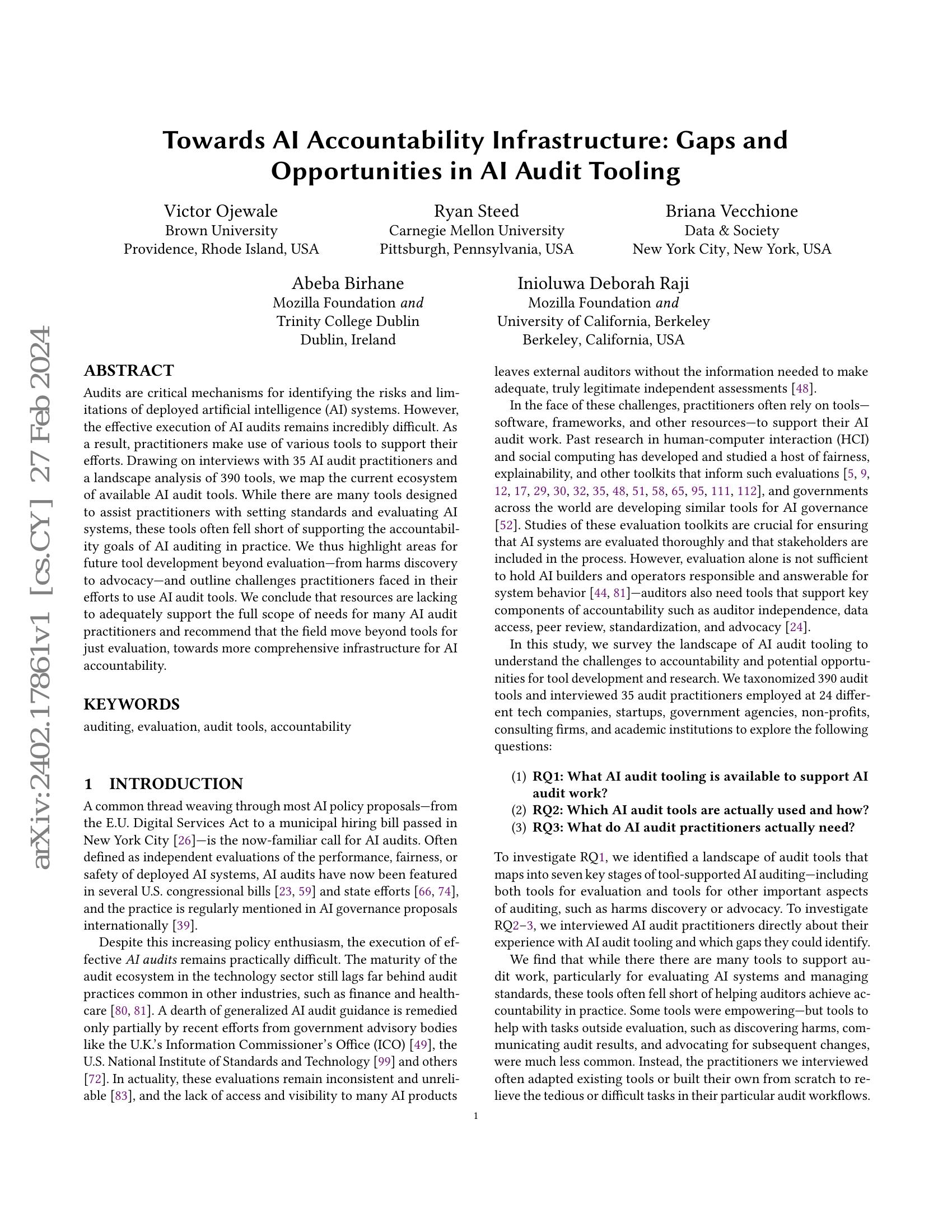 Towards AI Accountability Infrastructure: Gaps and Opportunities in AI ...