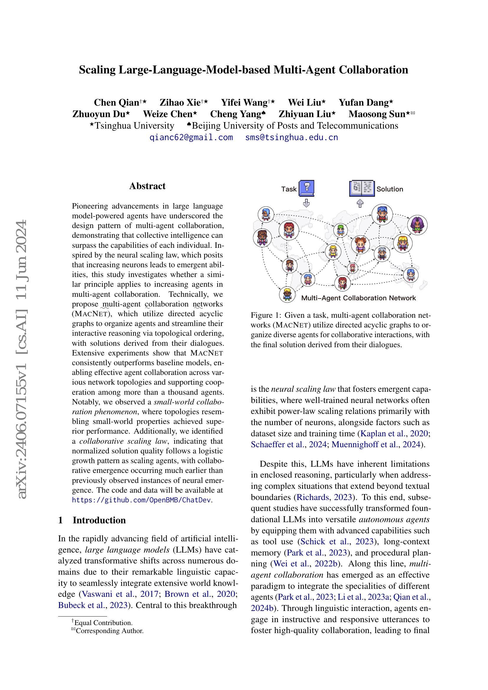 Scaling Large-Language-Model-based Multi-Agent Collaboration - 智源社区论文