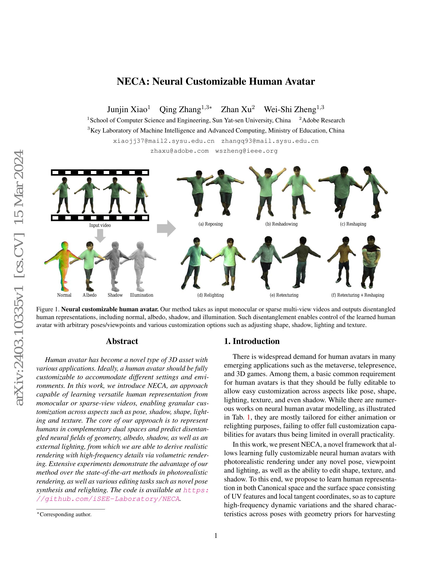 Seneca Learning Avatars NECA: Neural Customizable Human Avatar - 智源社区论文