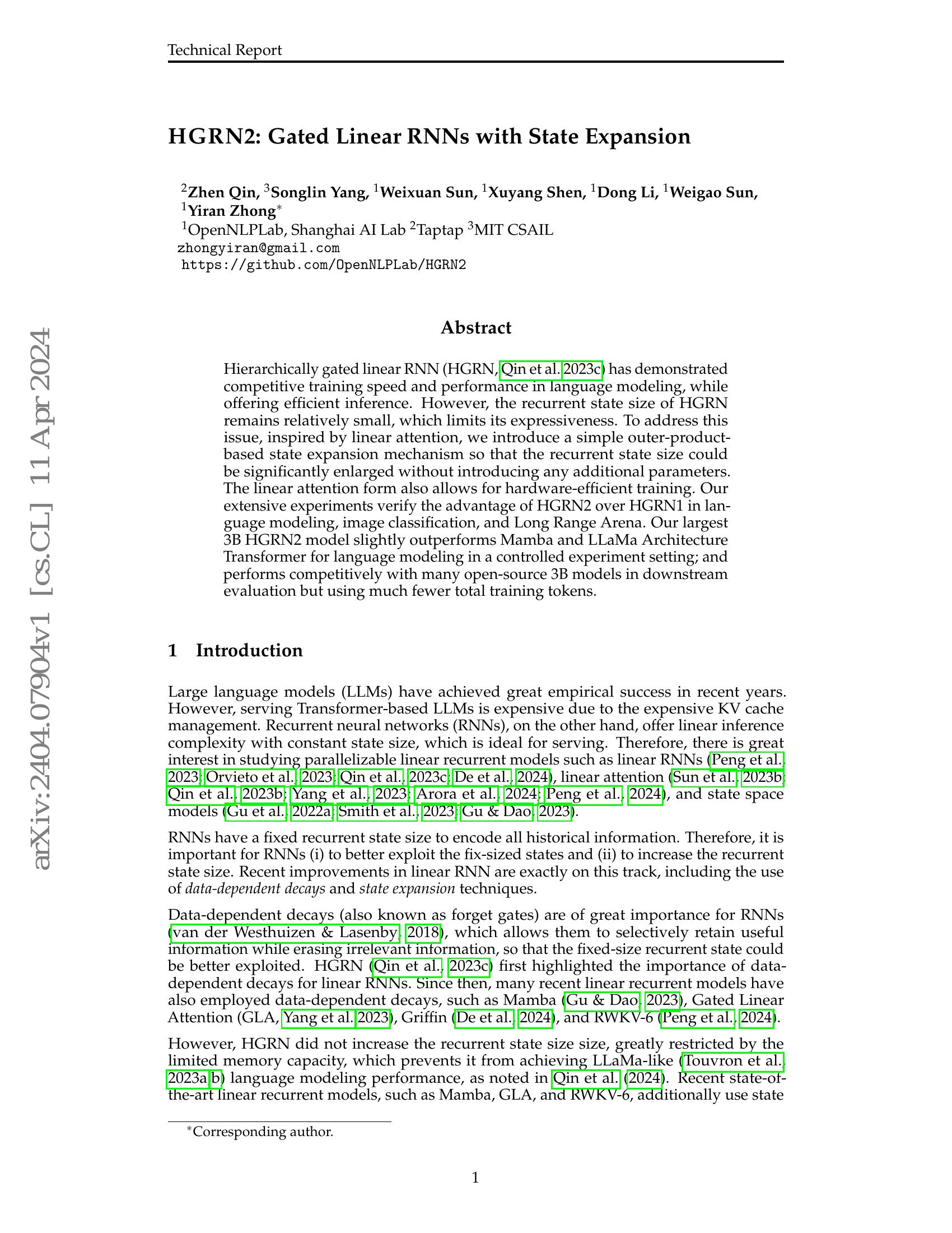 Separated Rgn HGRN2: Gated Linear RNNs with State Expansion - 智源社区论文