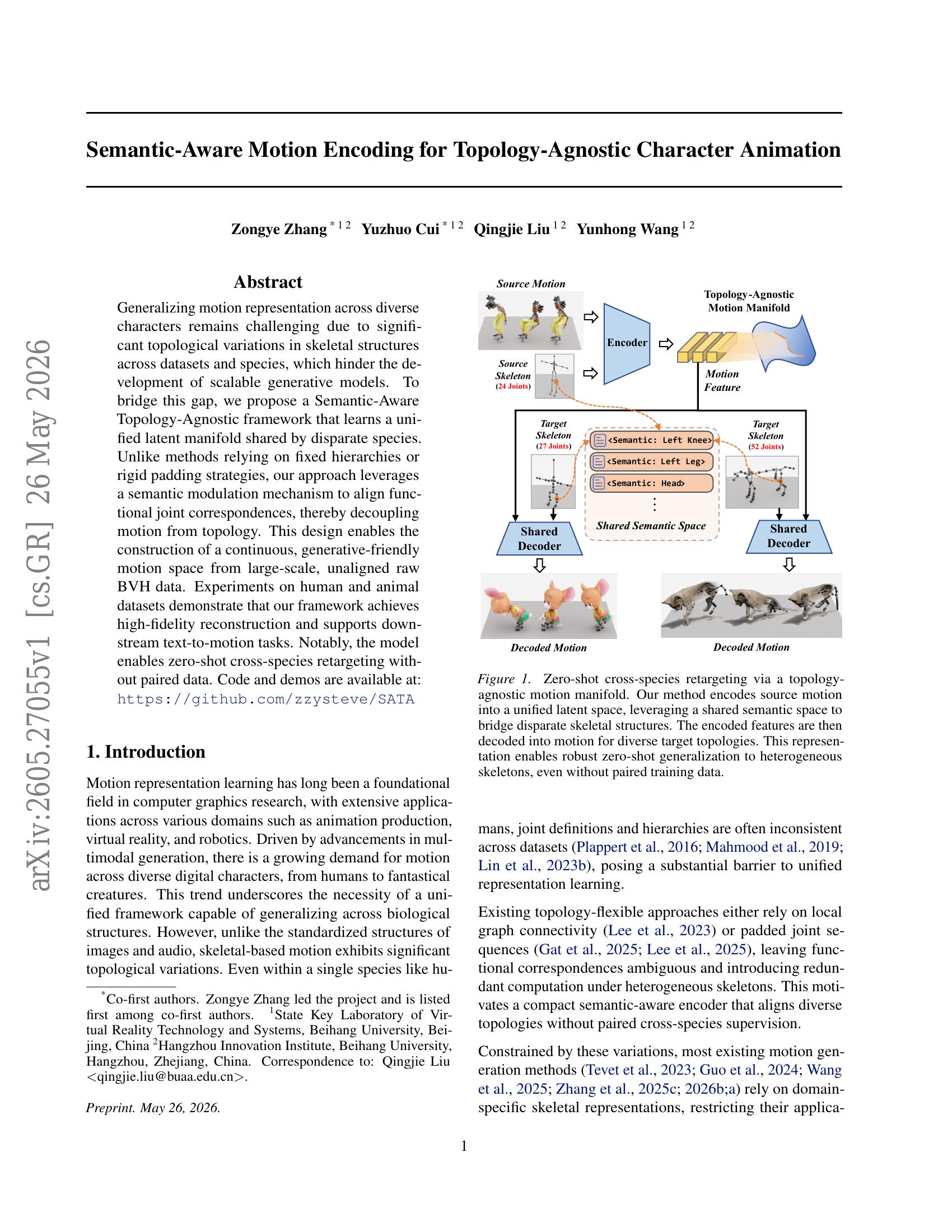 Semantic-Aware Motion Encoding for Topology-Agnostic Character ...