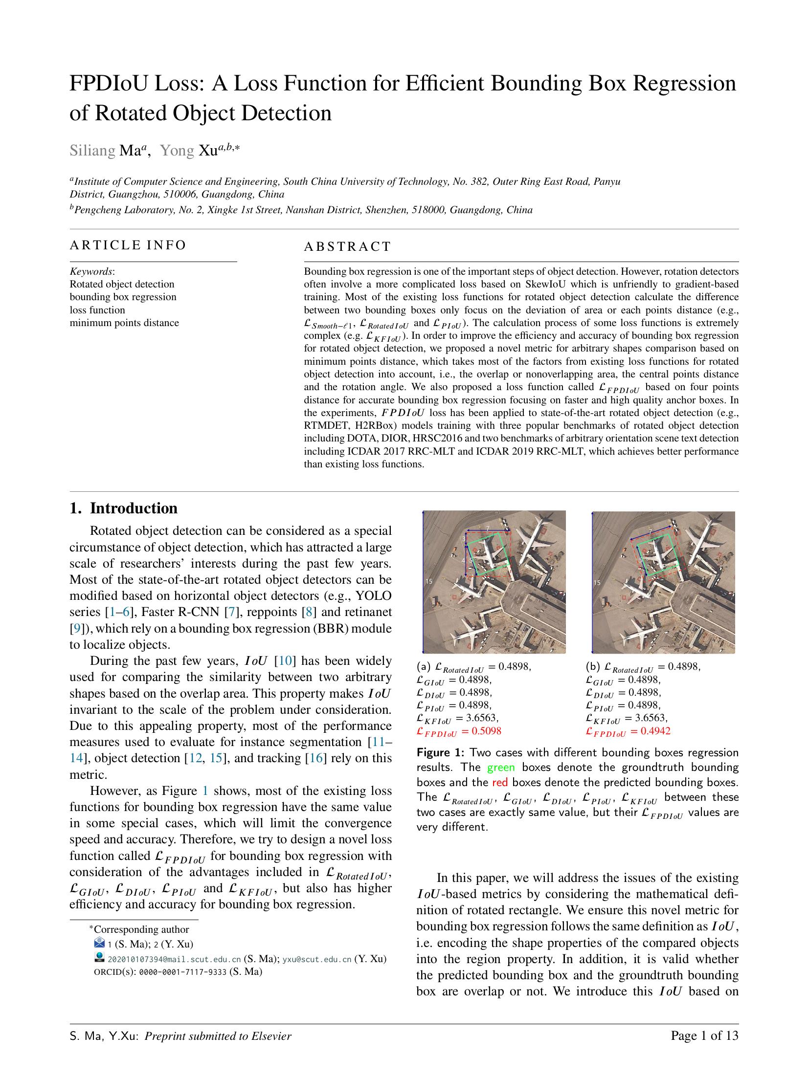 FPDIoU Loss: A Loss Function for Efficient Bounding Box Regression of ...
