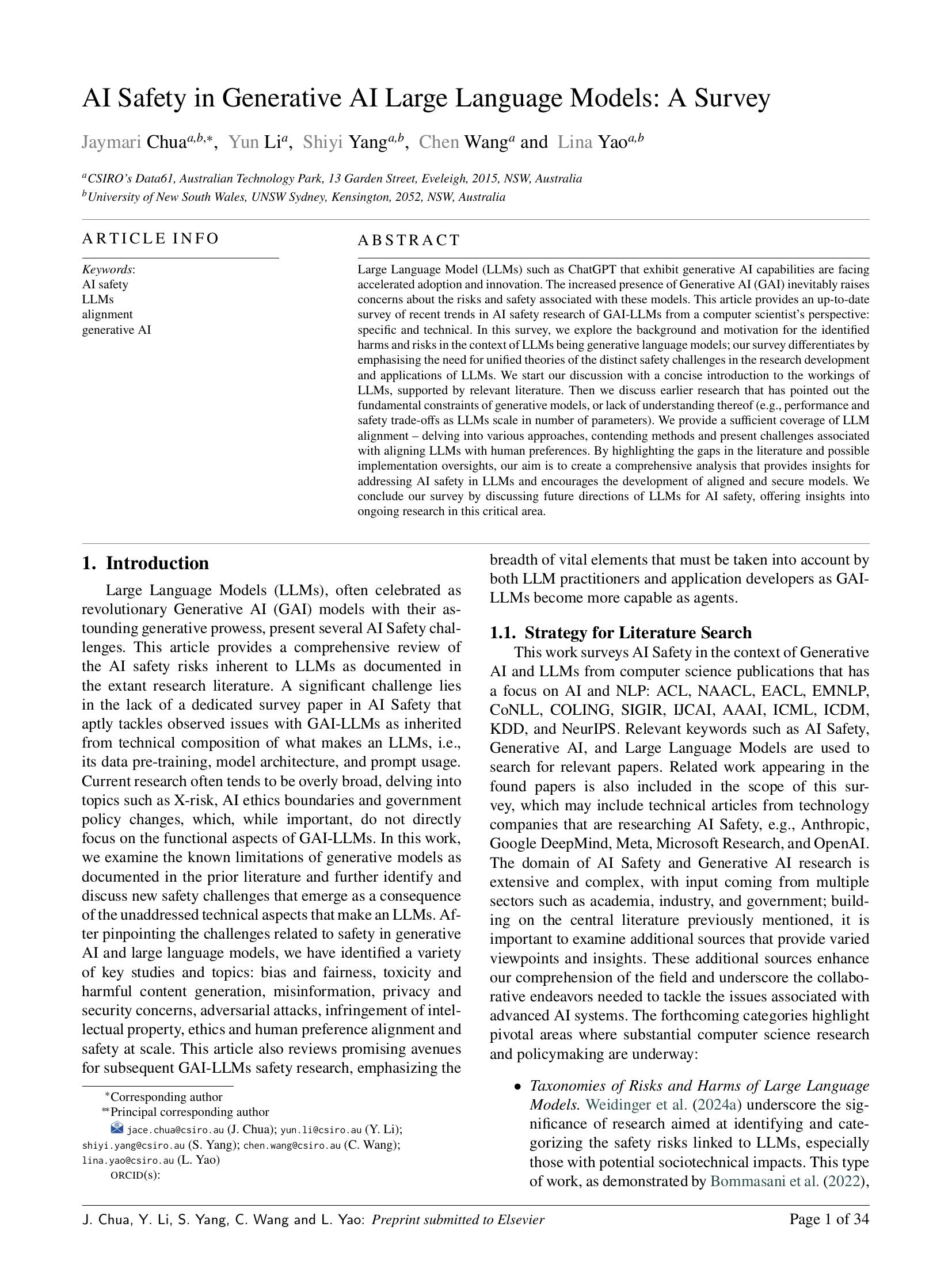 AI Safety in Generative AI Large Language Models: A Survey - 智源社区论文