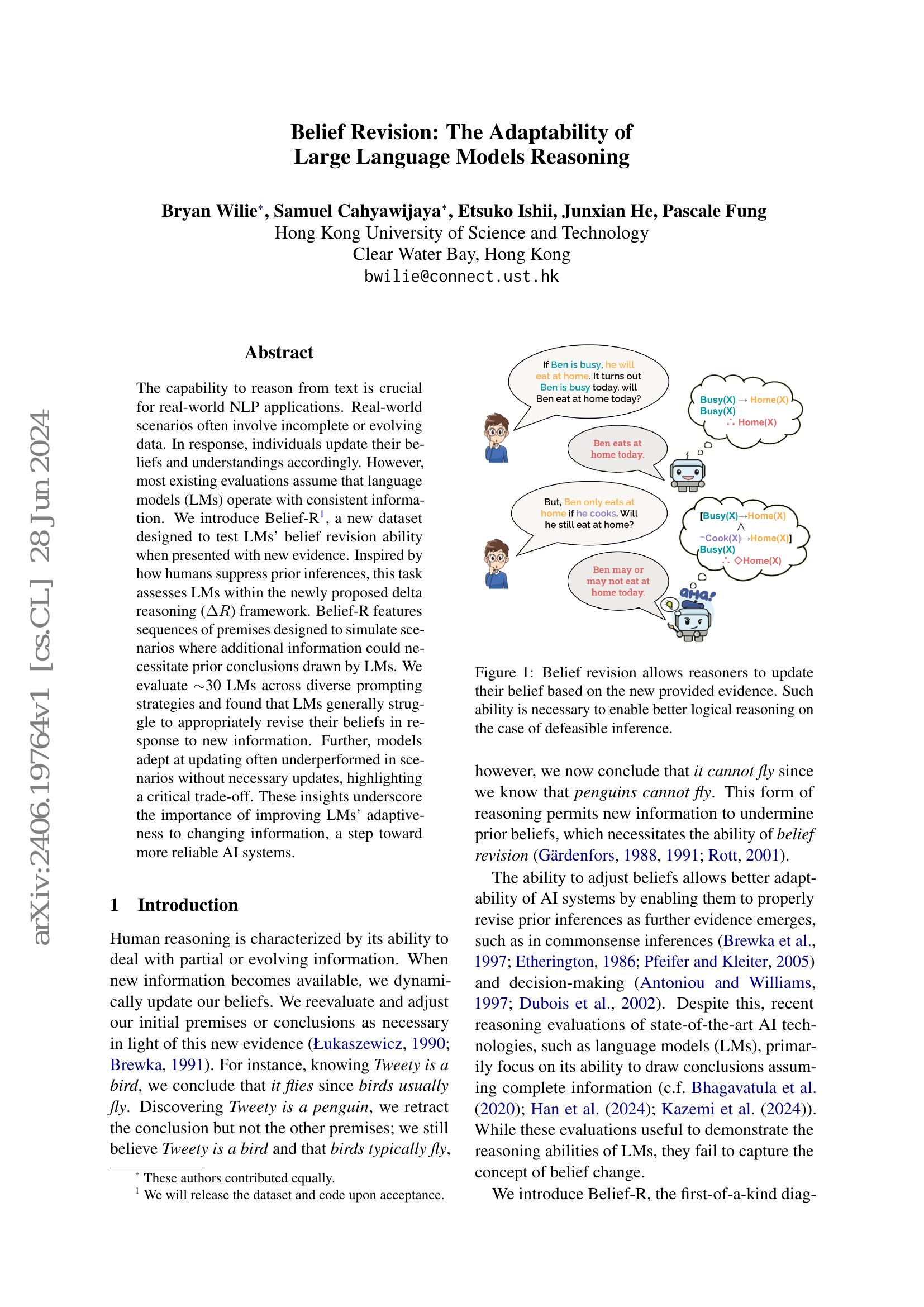 Belief Revision: The Adaptability of Large Language Models Reasoning ...