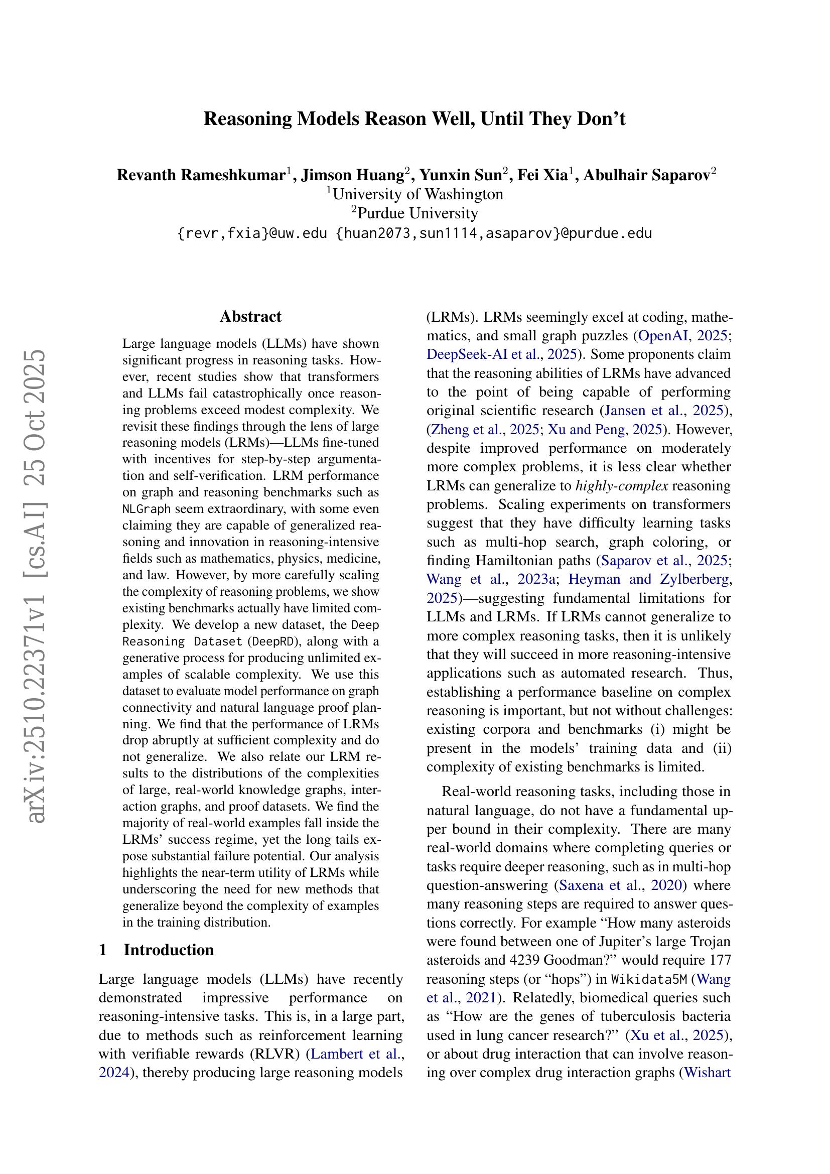 Reasonov Model Reasoning Models Reason Well, Until They Don't - 智源社区论文