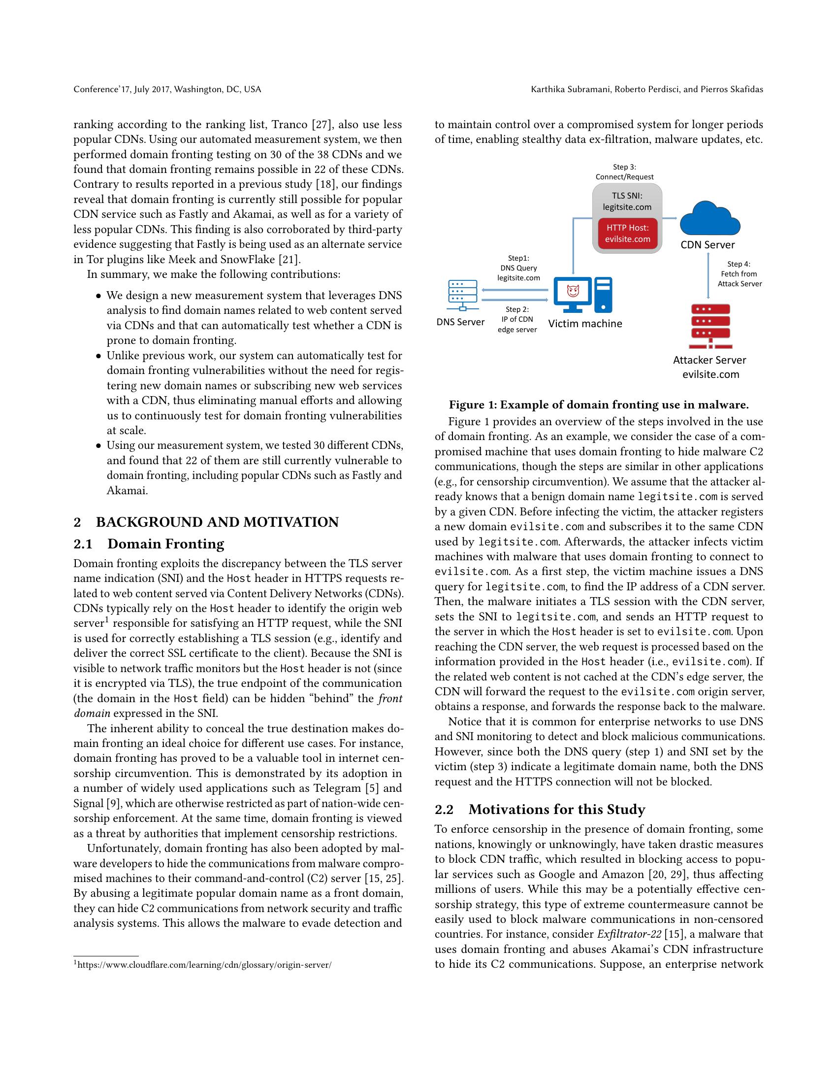 Measuring CDNs susceptible to Domain Fronting - 智源社区论文