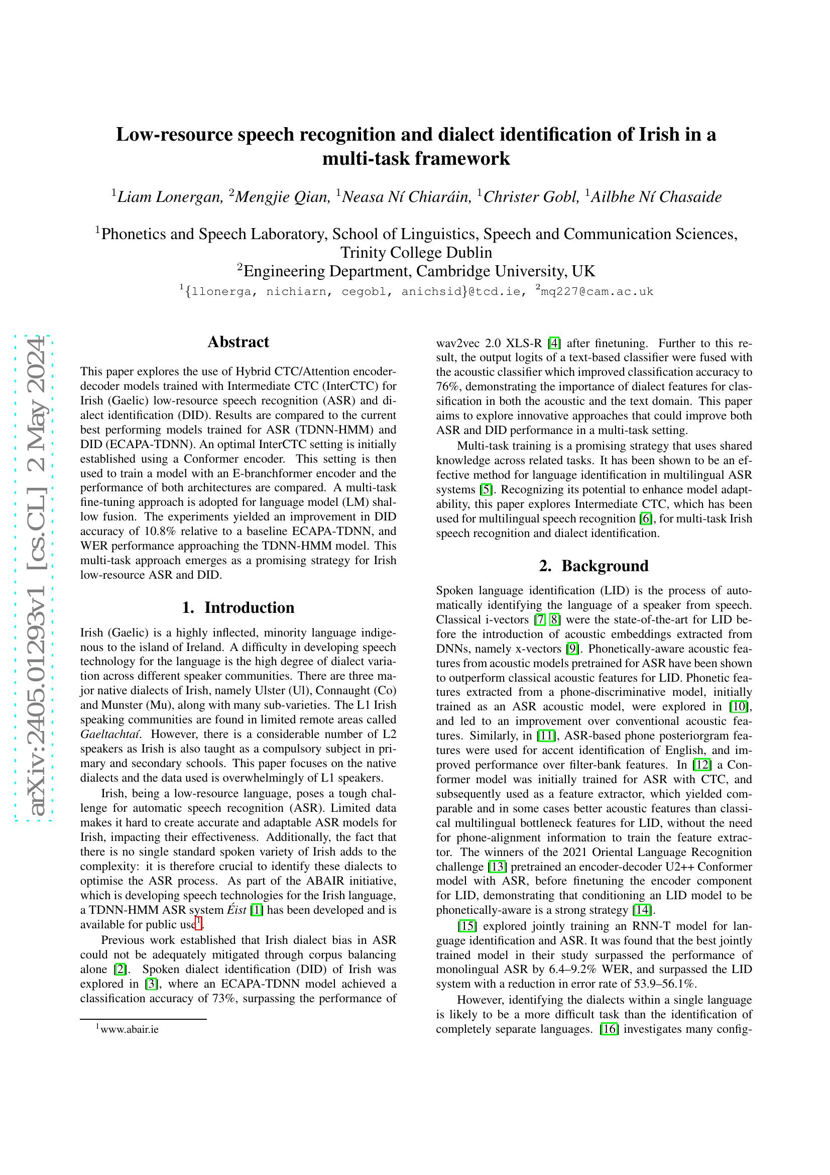 Low-resource speech recognition and dialect identification of Irish in ...