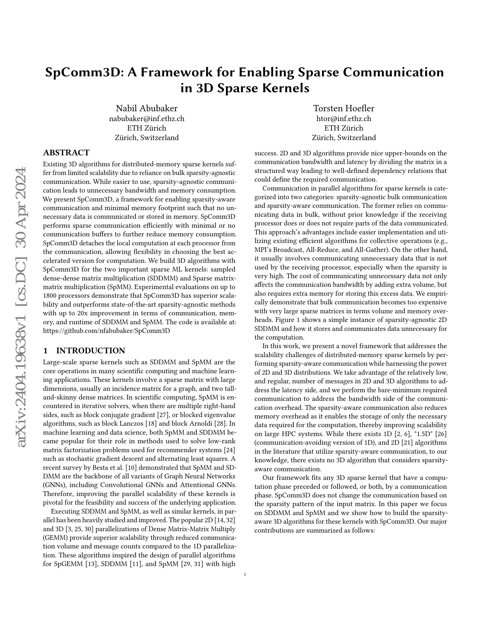 SpComm3D: A Framework for Enabling Sparse Communication in 3D Sparse ...