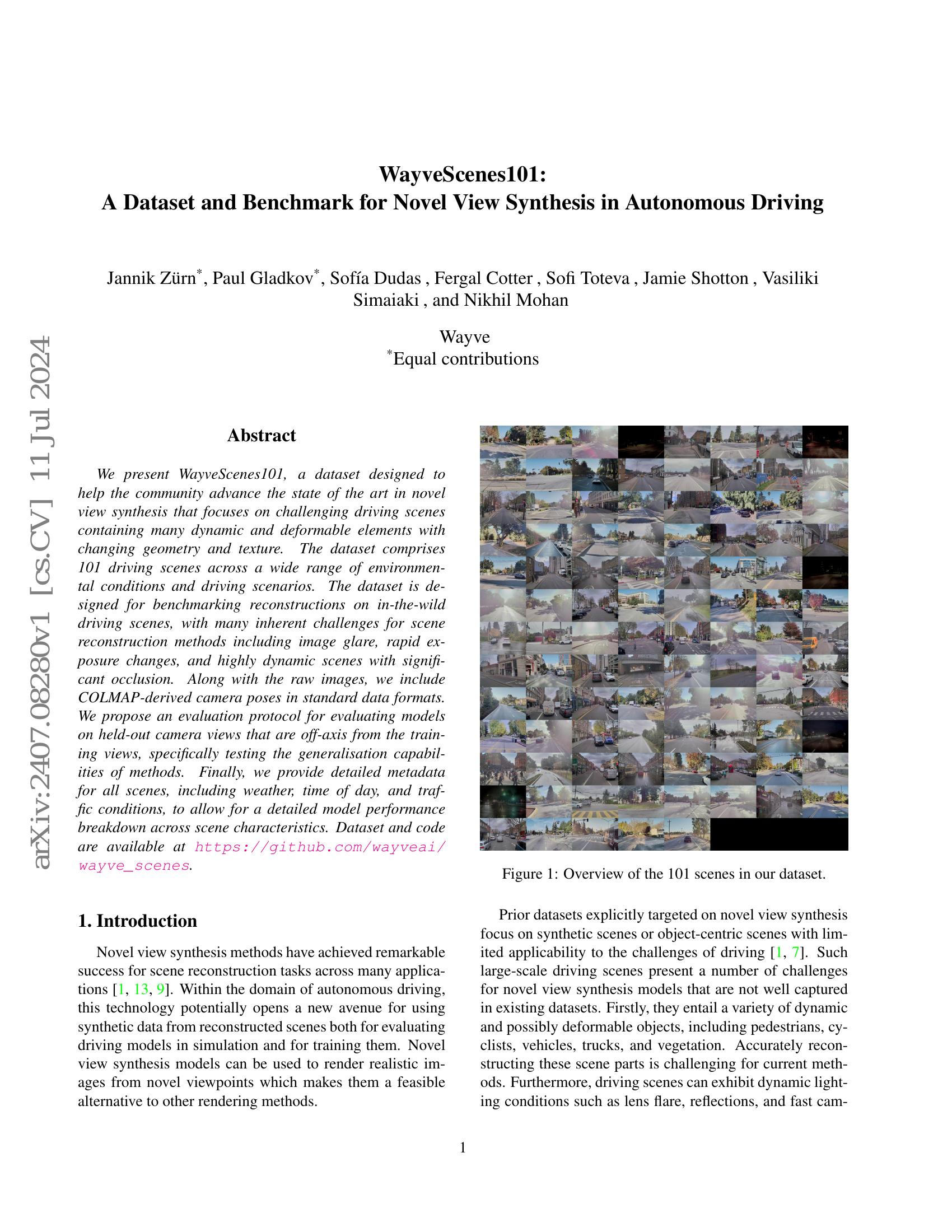WayveScenes101: A Dataset and Benchmark for Novel View Synthesis in ...