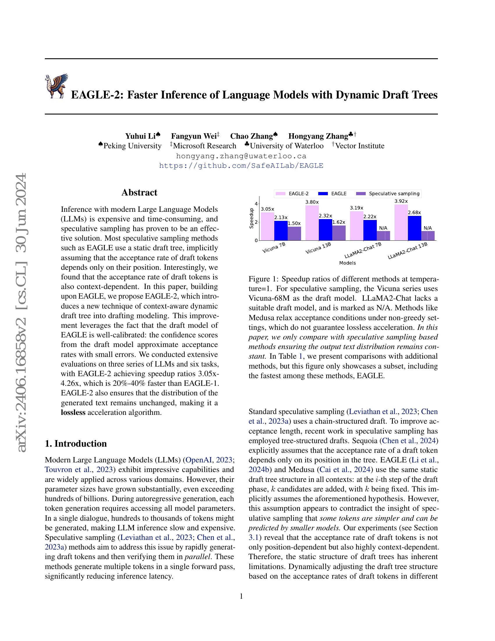 EAGLE-2: Faster Inference of Language Models with Dynamic Draft Trees ...