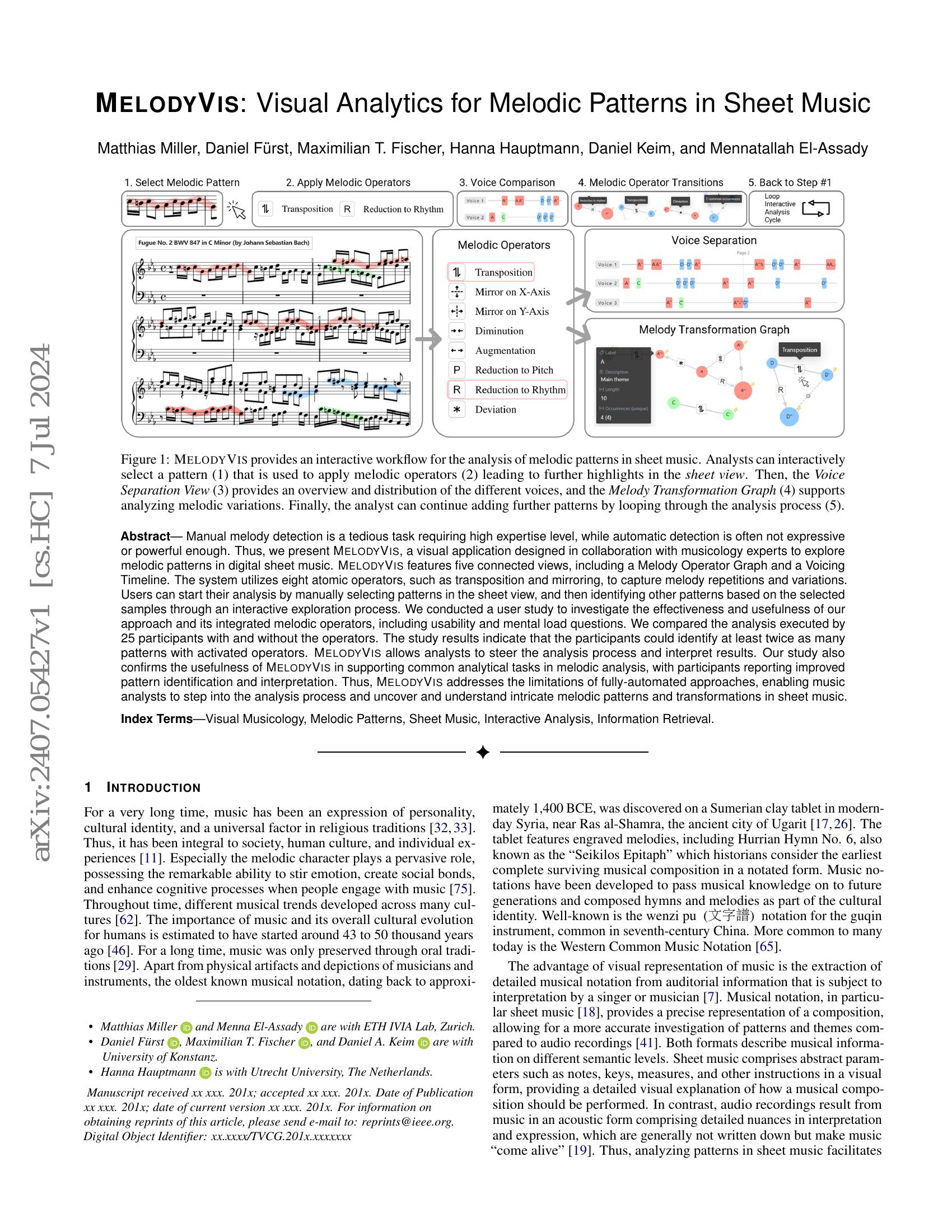 MelodyVis: Visual Analytics for Melodic Patterns in Sheet Music - 智源社区论文