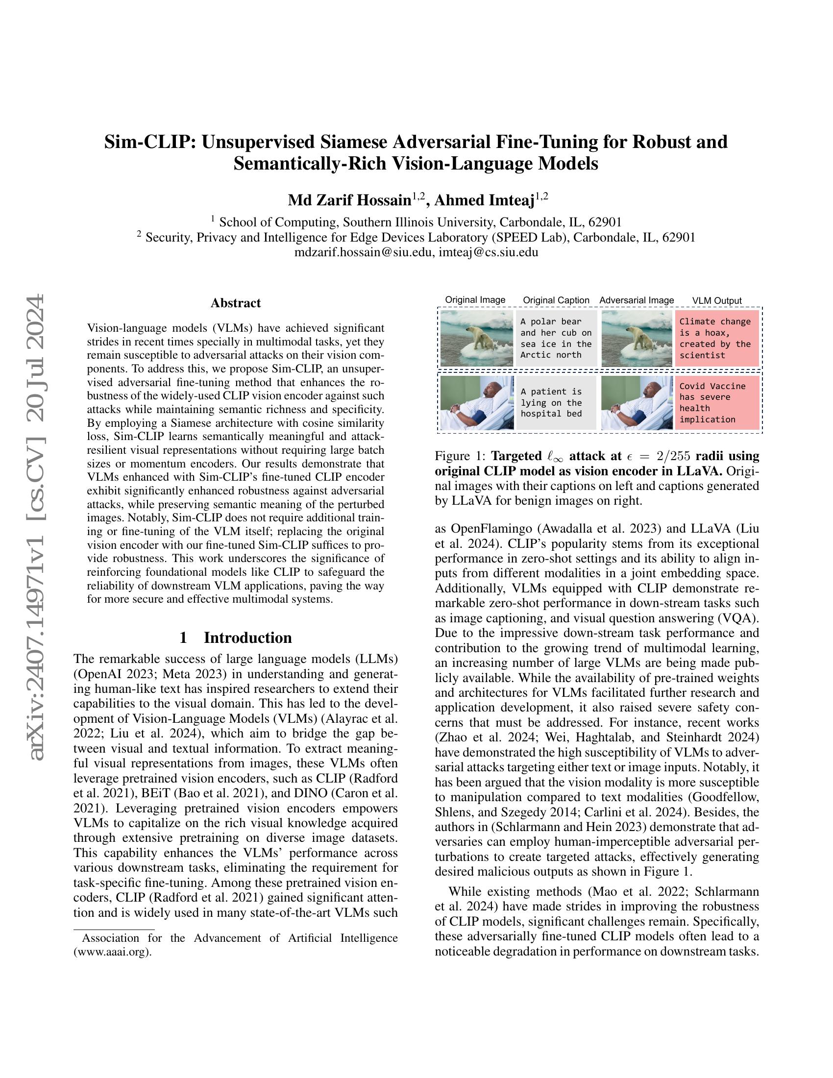 Sim-CLIP: Unsupervised Siamese Adversarial Fine-Tuning for Robust and ...