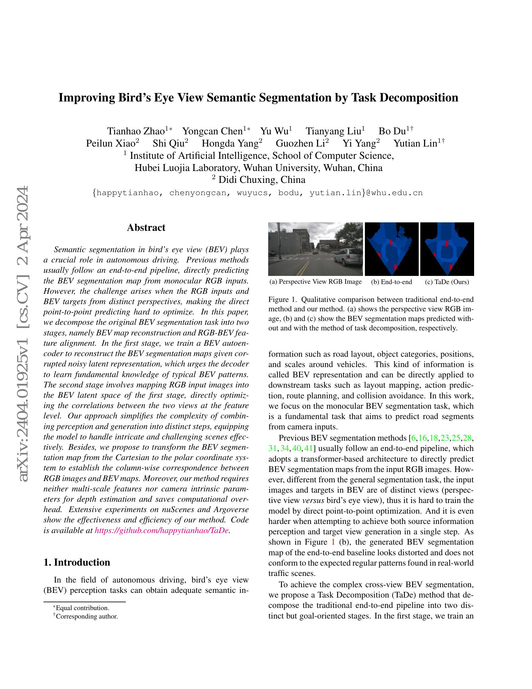 Improving Bird's Eye View Semantic Segmentation by Task Decomposition ...