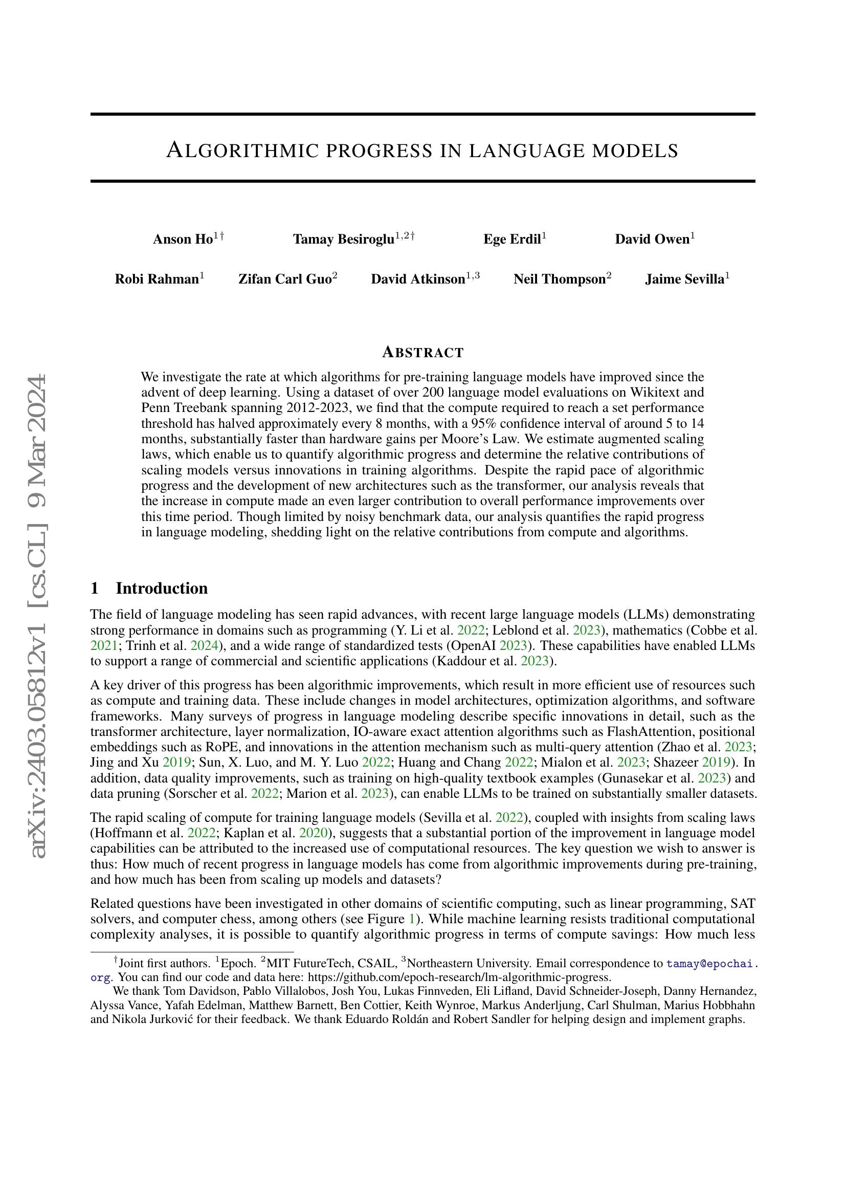 Algorithmic progress in language models - 智源社区论文