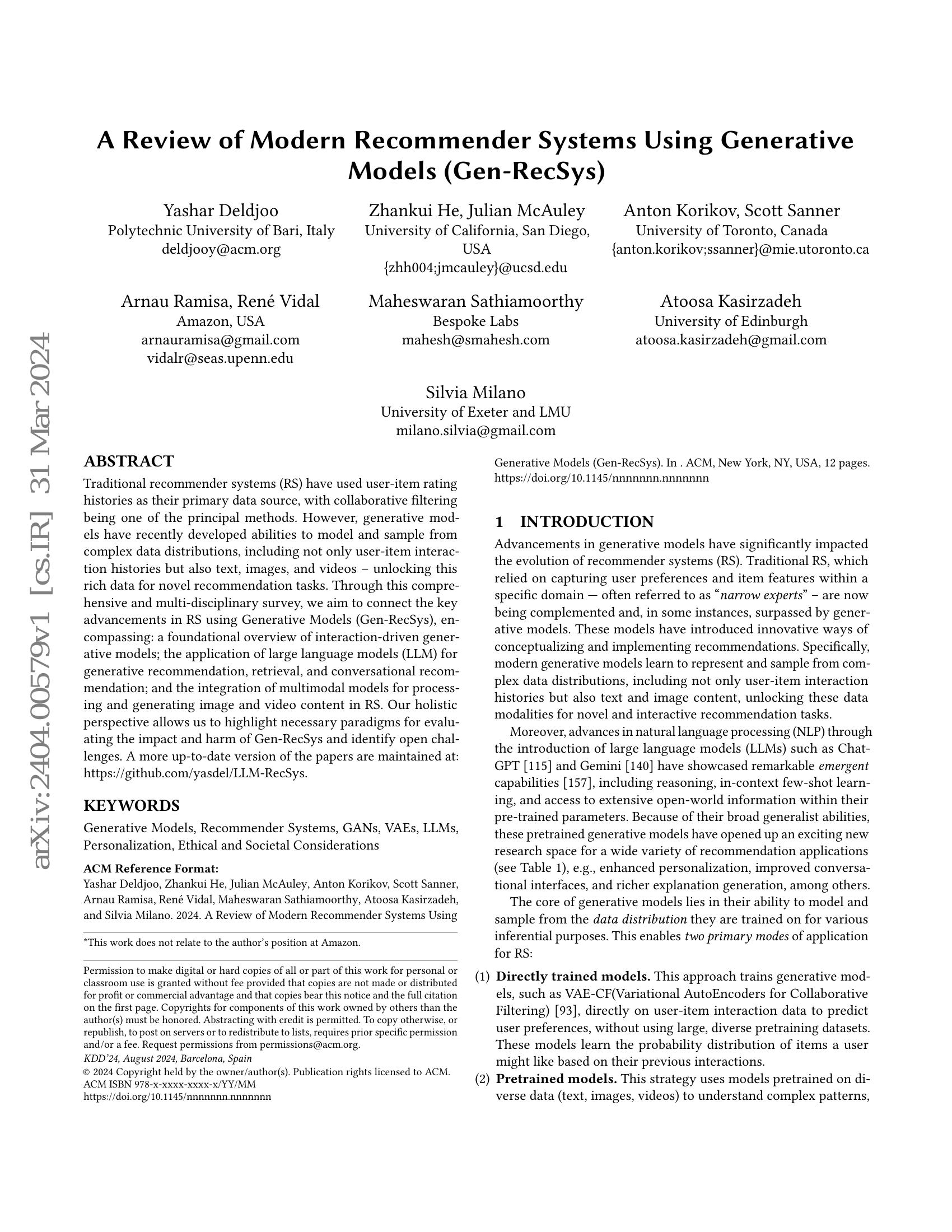 A Review of Modern Systems Using Generative Models (Gen