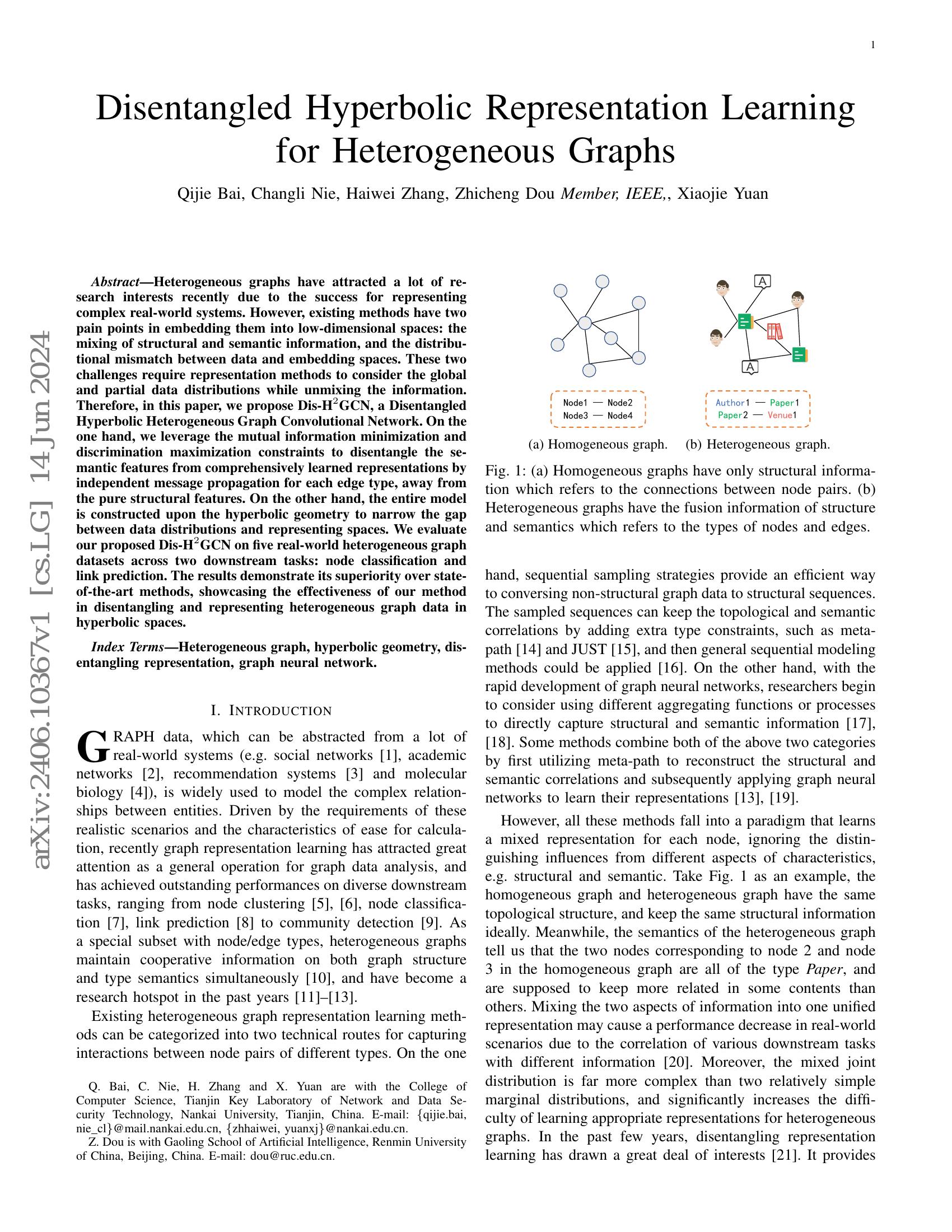 Disentangled Hyperbolic Representation Learning for Heterogeneous ...