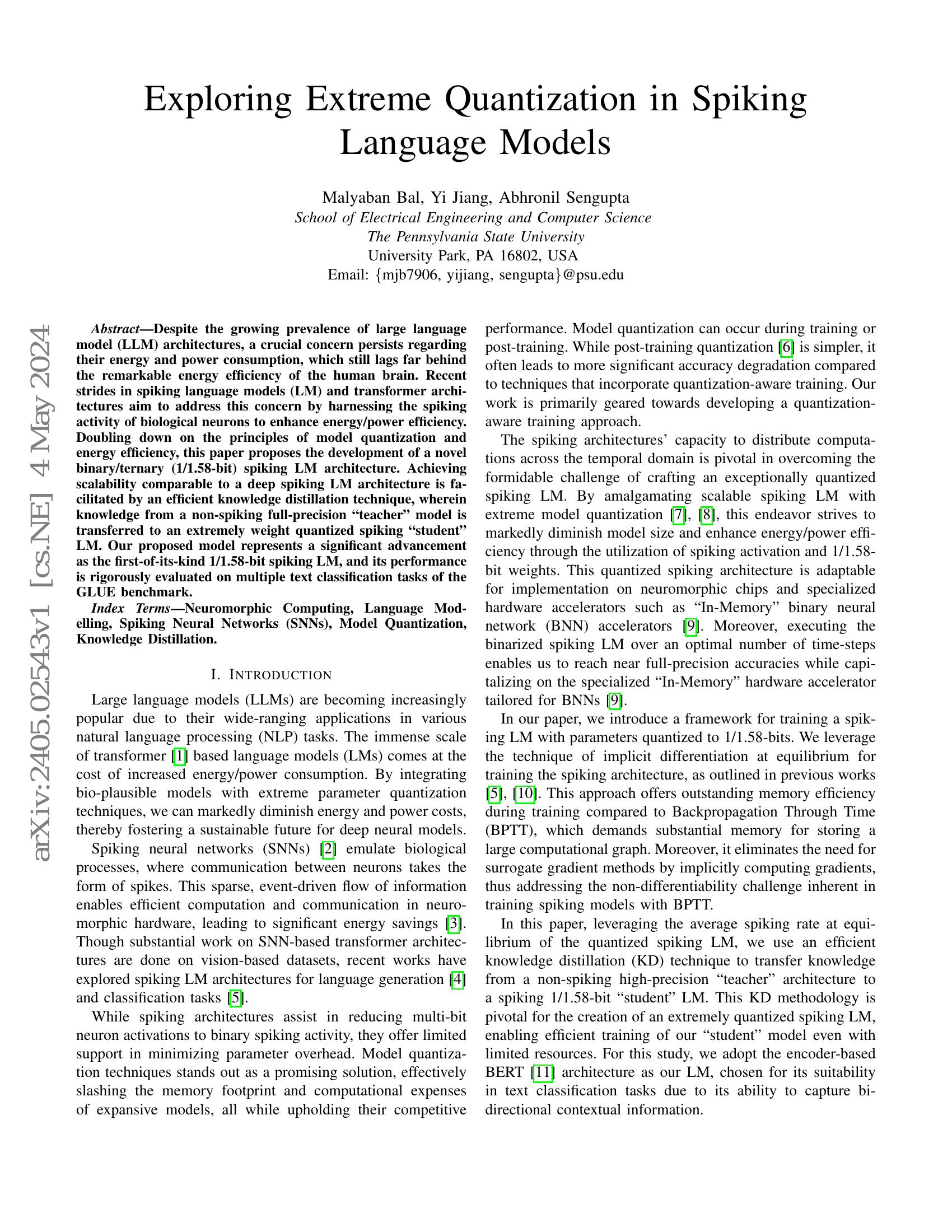 Exploring Extreme Quantization in Spiking Language Models - 智源社区论文