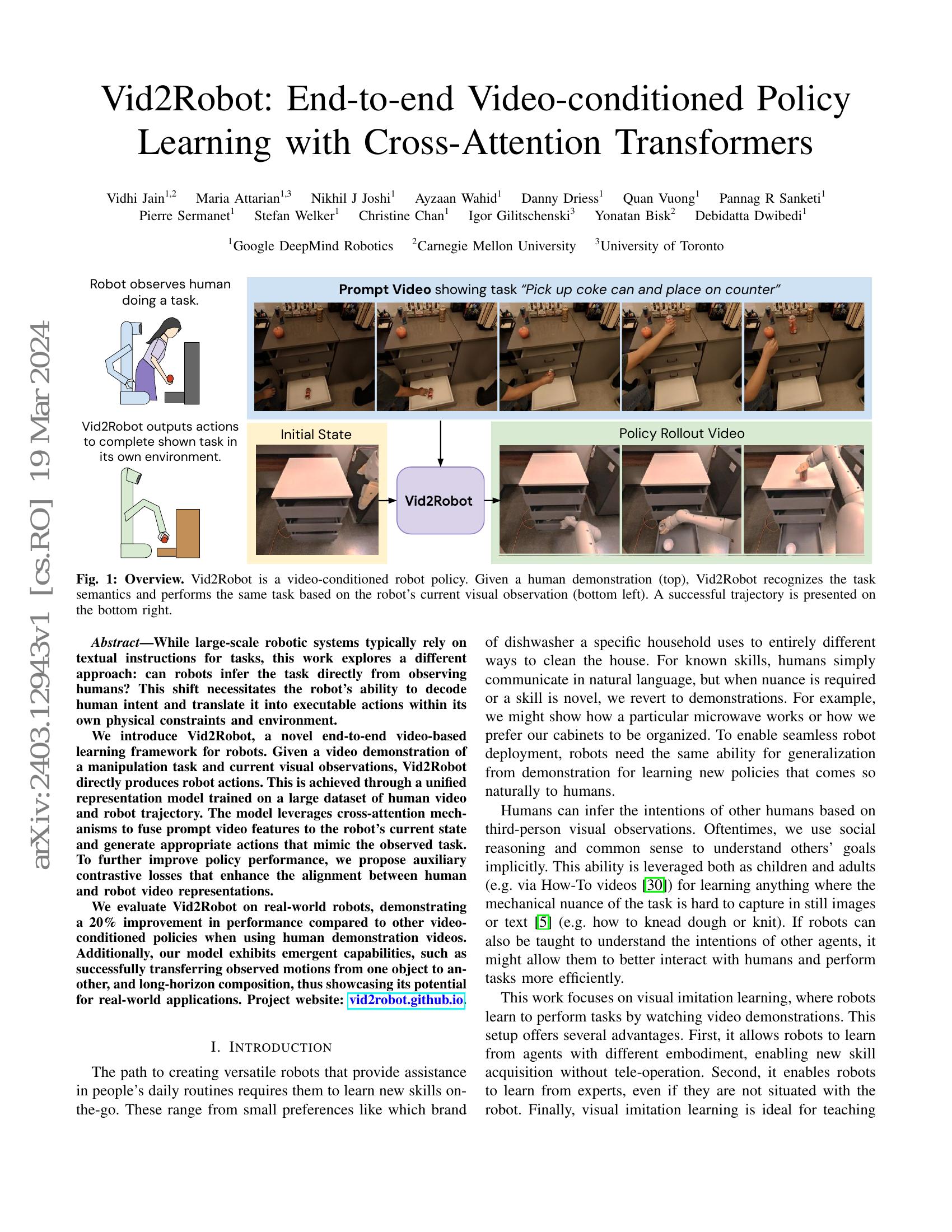 Vid2Robot: End-to-end Video-conditioned Policy Learning with Cross ...