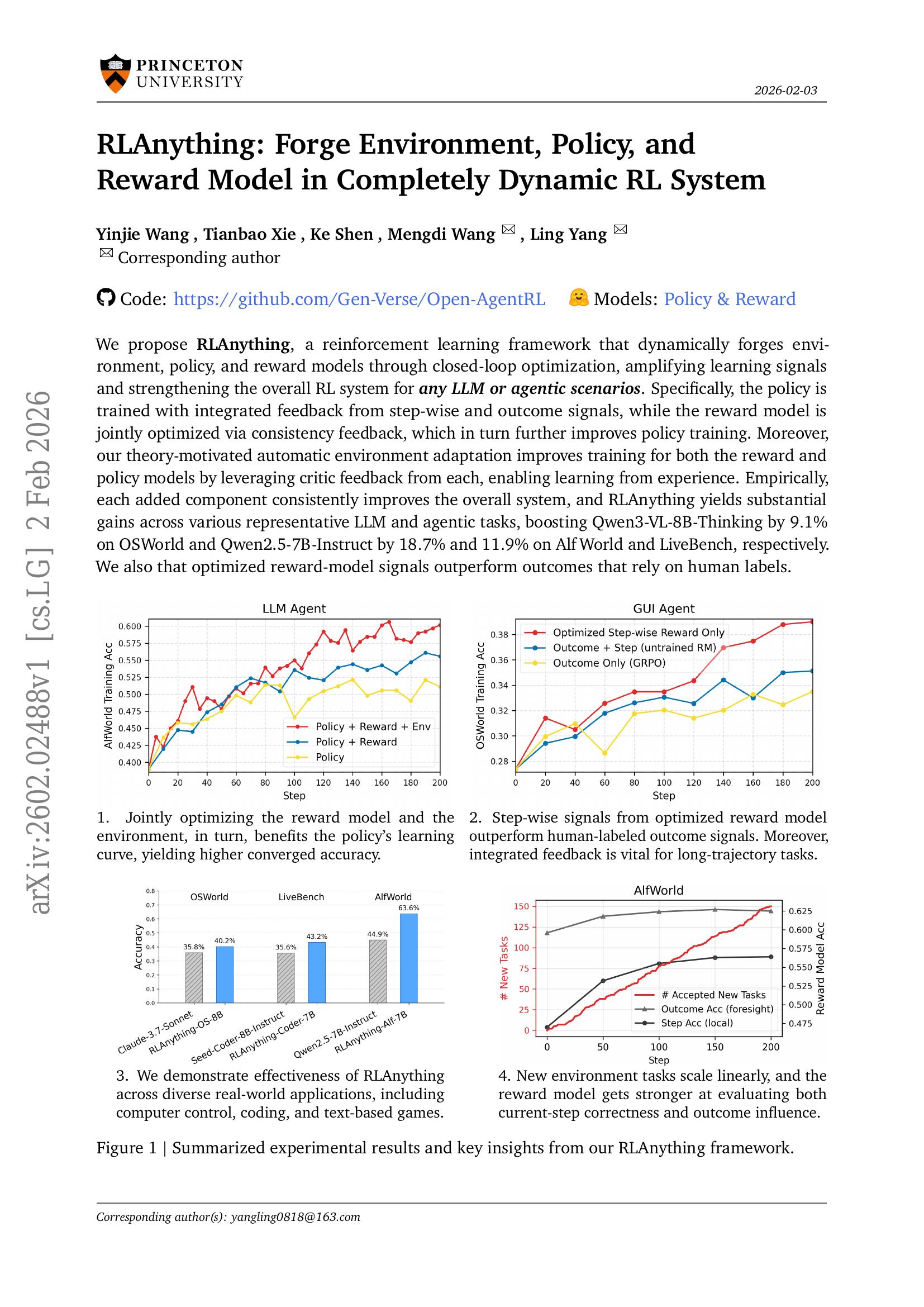 Rl Dynamic Model RLAnything: Forge Environment, Policy, and Reward Model in Completely ...