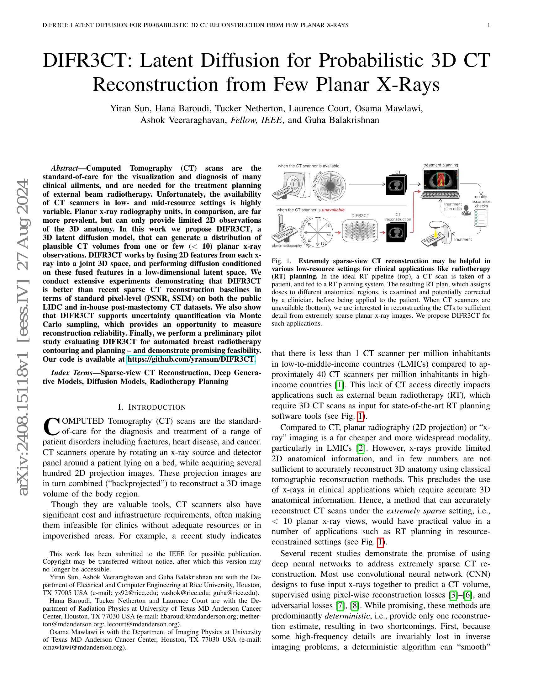 DIFR3CT: Latent Diffusion for Probabilistic 3D CT Reconstruction from ...
