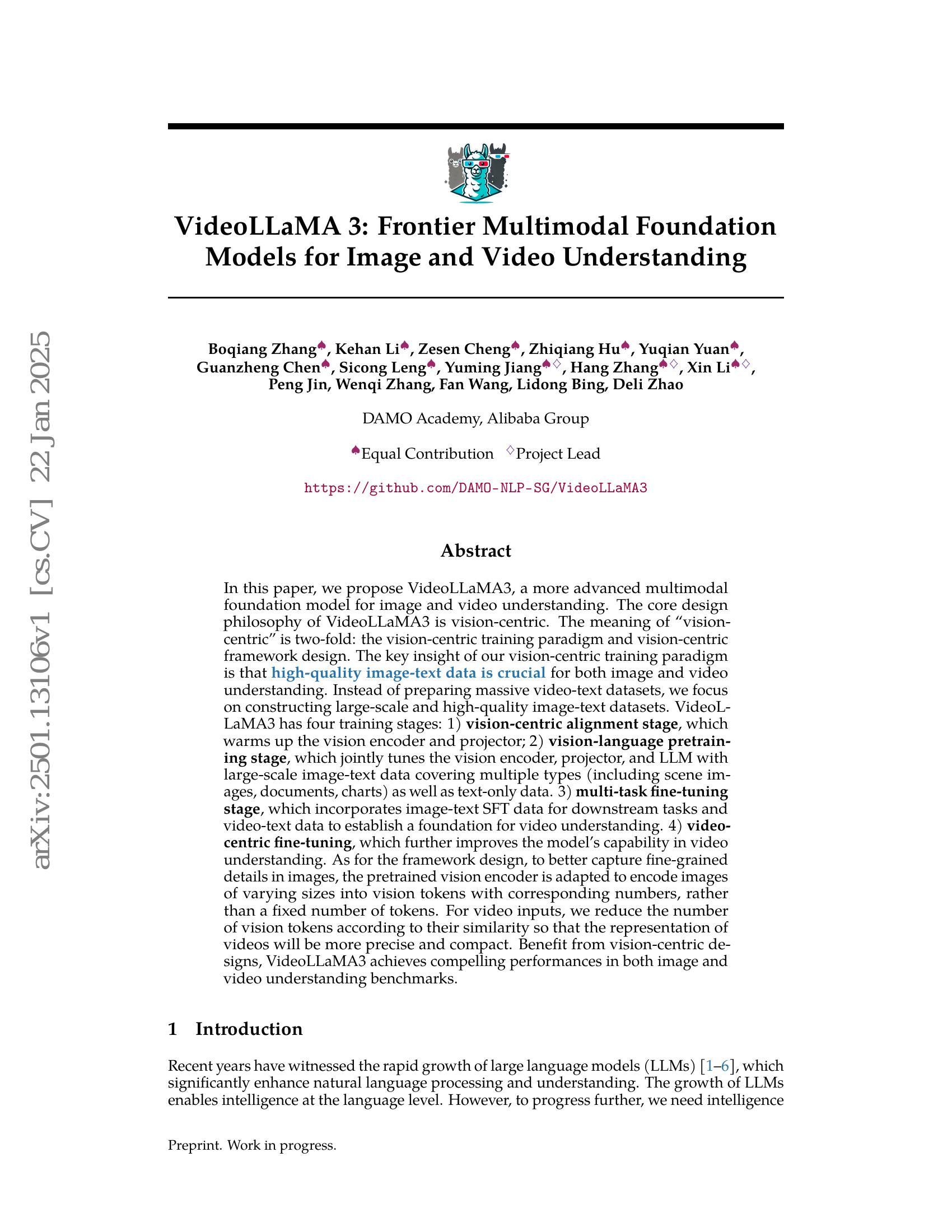 VideoLLaMA 3: Frontier Multimodal Foundation Models for Image and Video ...