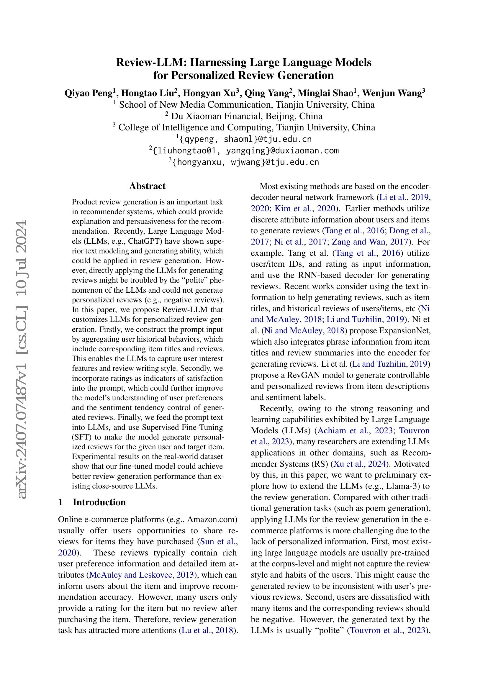 Review-LLM: Harnessing Large Language Models for Personalized Review ...