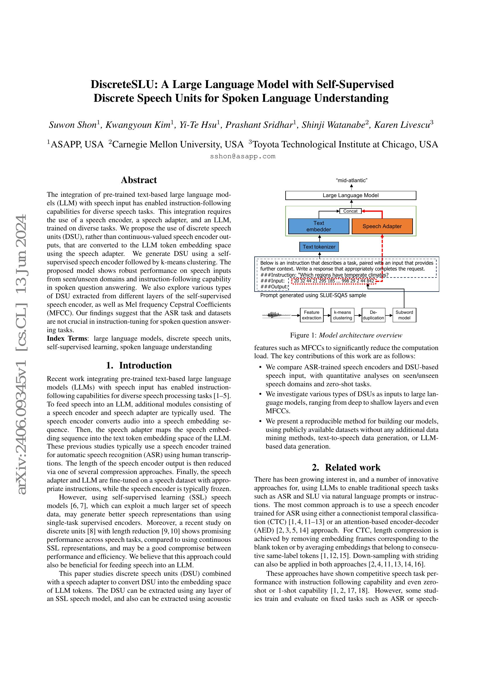 Language Is Discrete DiscreteSLU: A Large Language Model with Self-Supervised Discrete ...