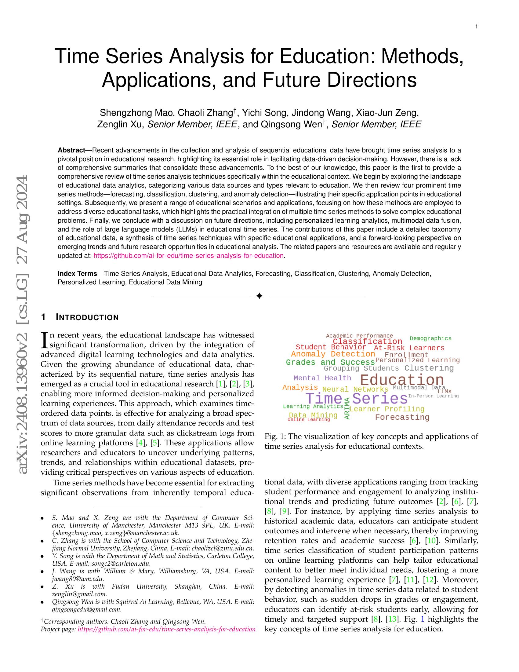 Time Series Analysis for Education: Methods, Applications, and Future ...