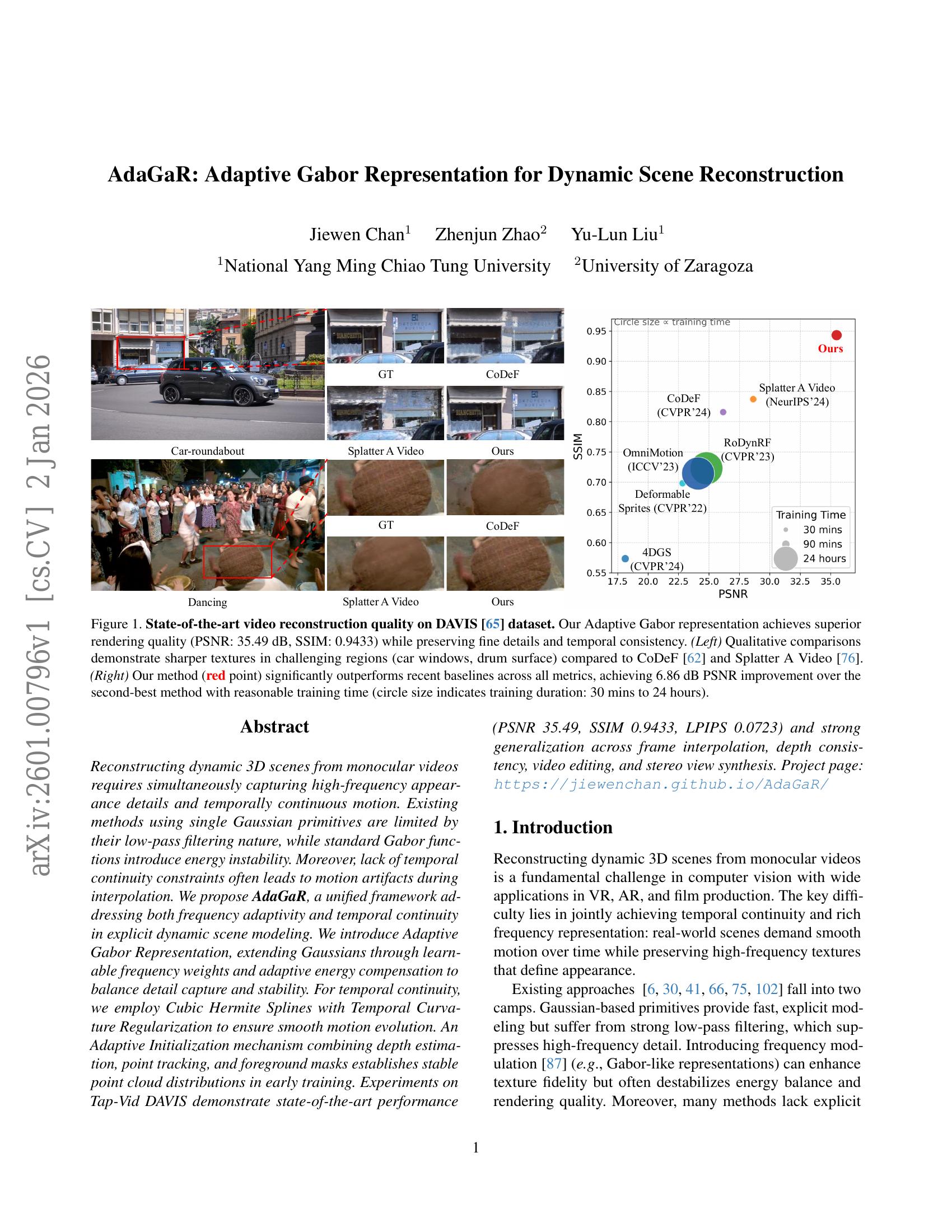 AdaGaR: Adaptive Gabor Representation for Dynamic Scene Reconstruction ...