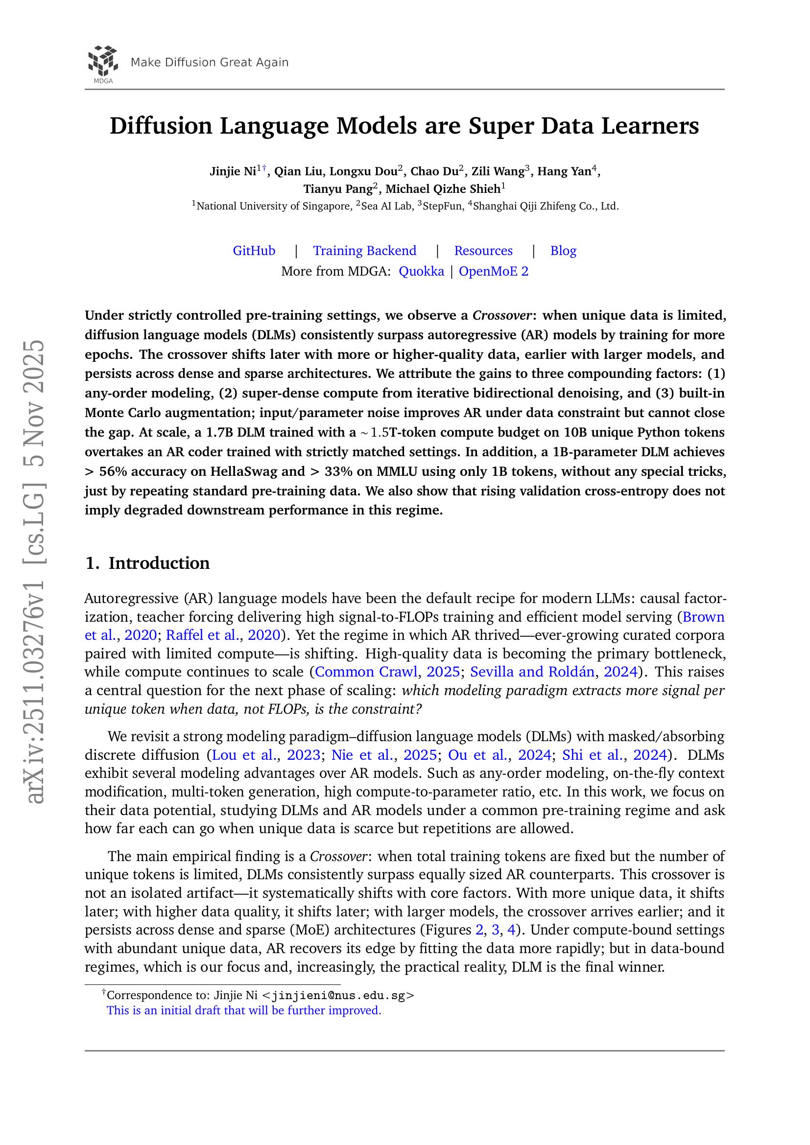 Diffusion Language Models are Super Data Learners - 智源社区论文