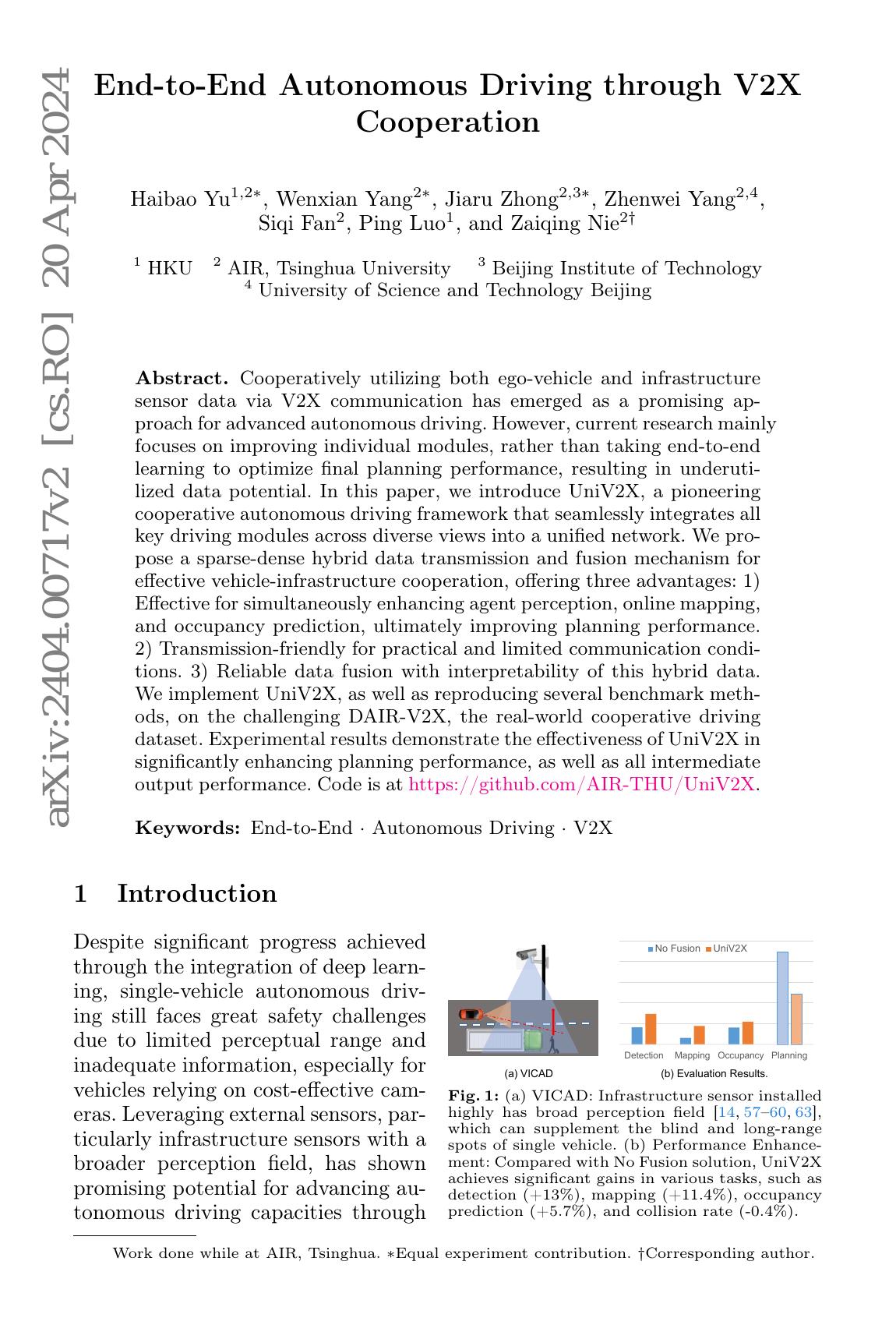End-to-End Autonomous Driving through V2X Cooperation - 智源社区论文