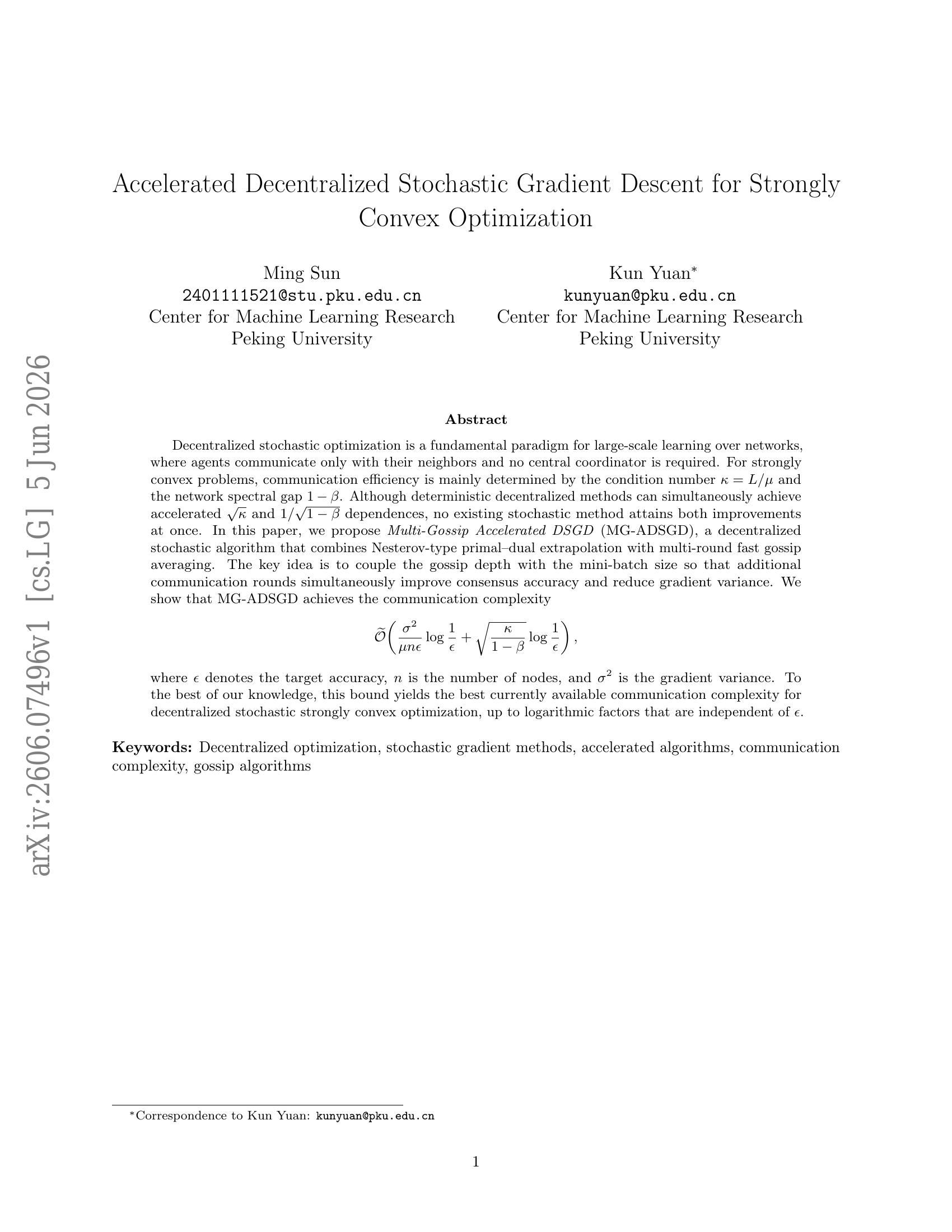 Accelerated Decentralized Stochastic Gradient Descent for Strongly ...