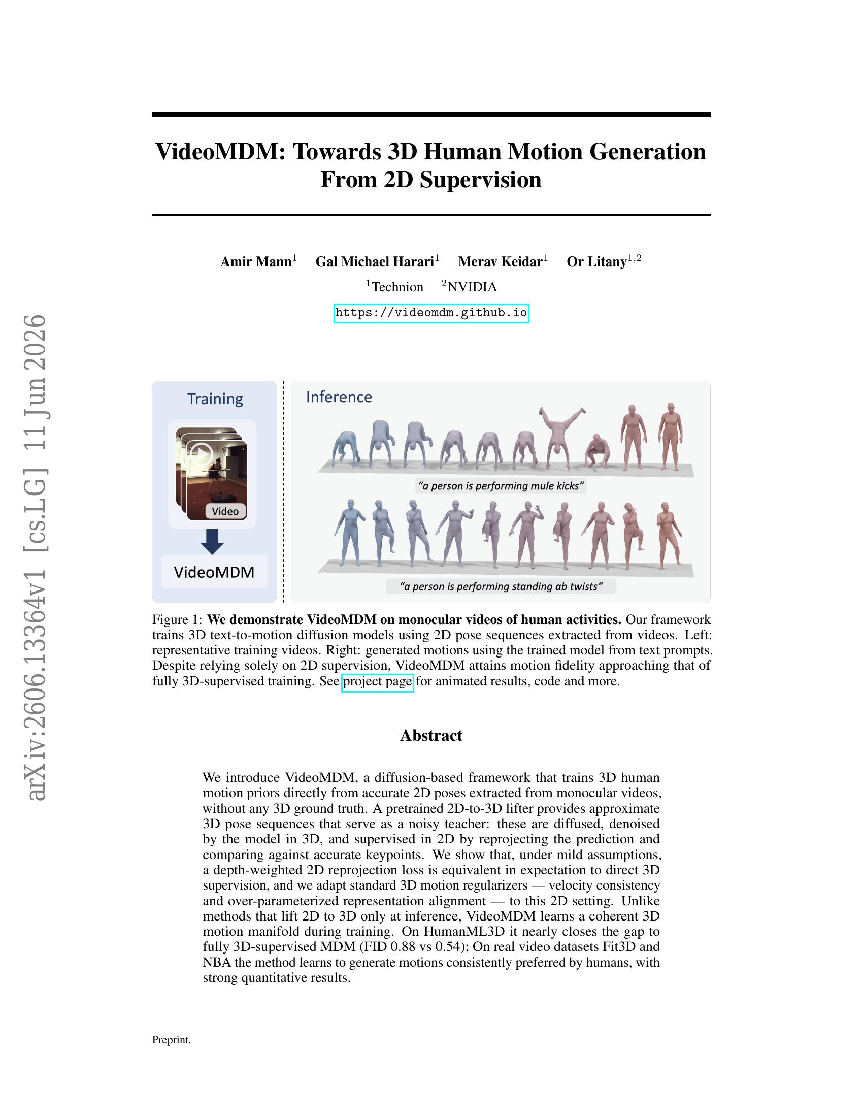 VideoMDM: Towards 3D Human Motion Generation From 2D Supervision - 智源社区论文
