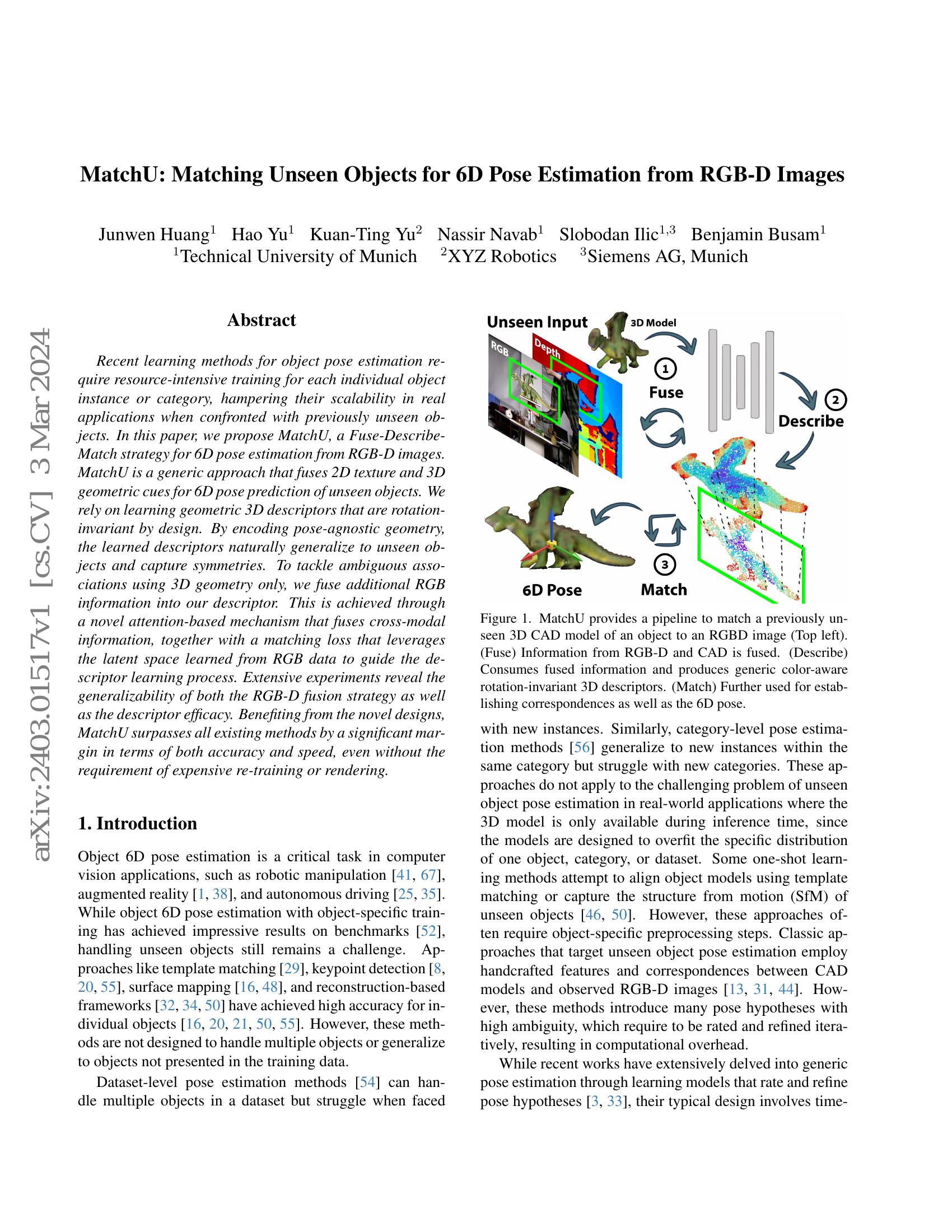 MatchU: Matching Unseen Objects for 6D Pose Estimation from RGB-D ...