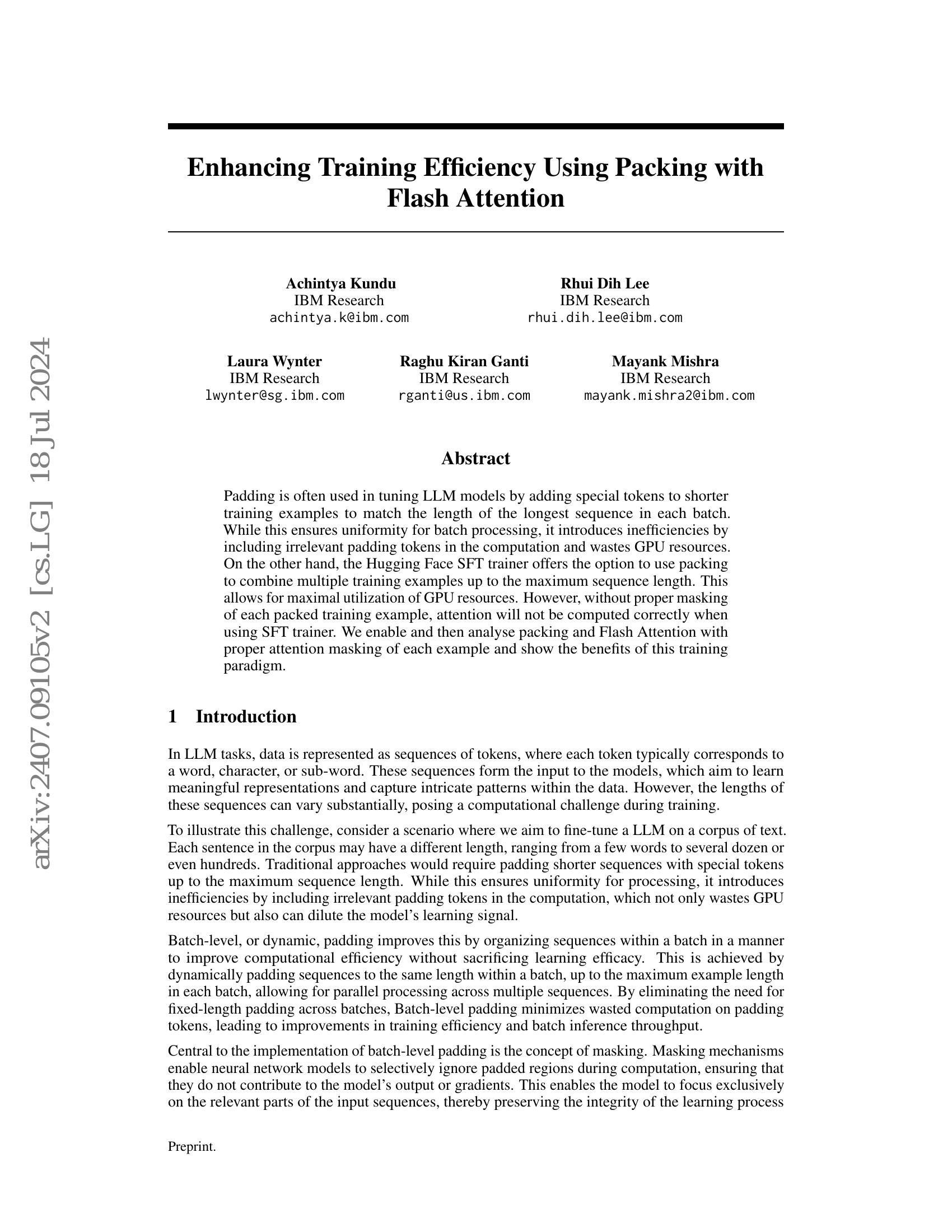 Enhancing Training Efficiency Using Packing with Flash Attention - 智源社区论文