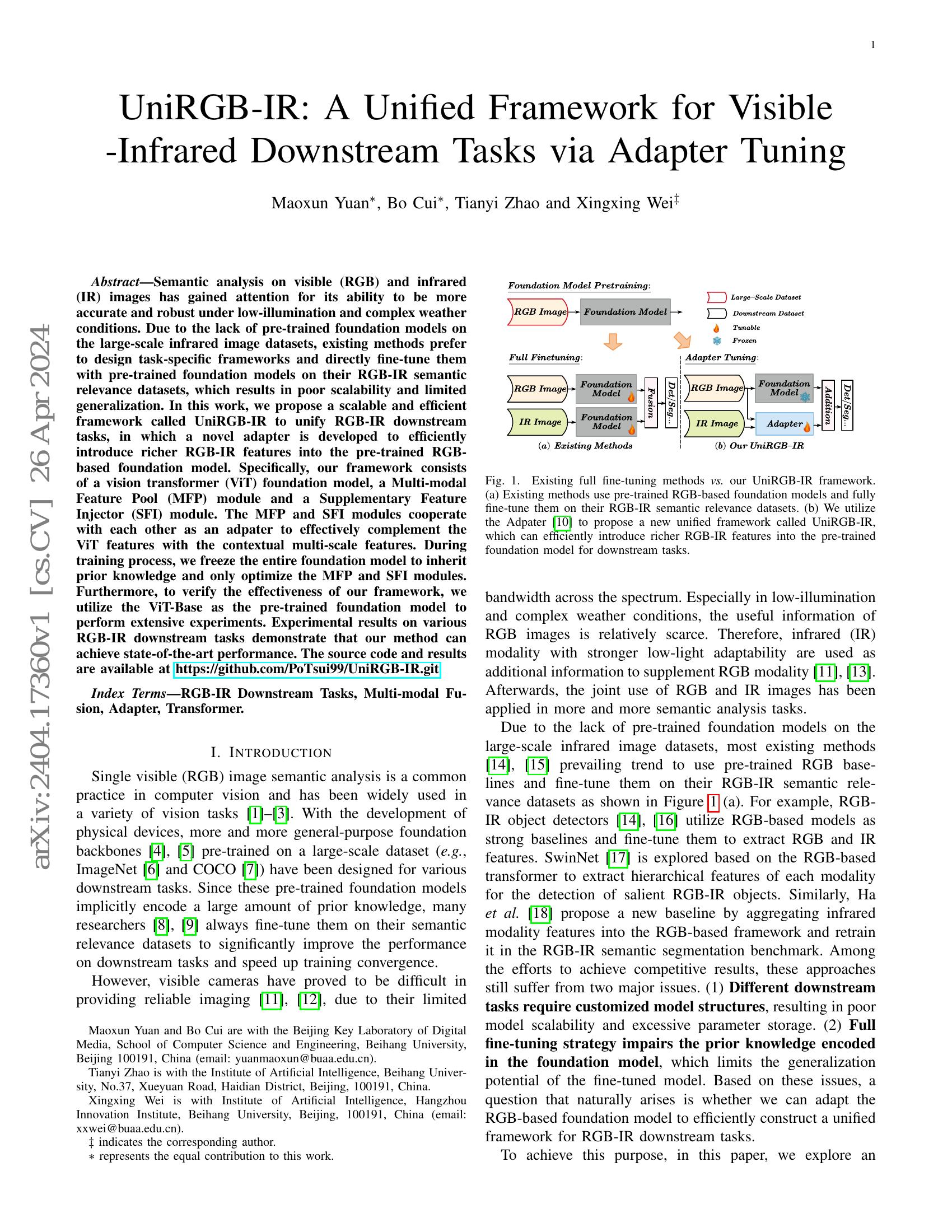 UniRGB-IR: A Unified Framework for Visible-Infrared Downstream Tasks ...