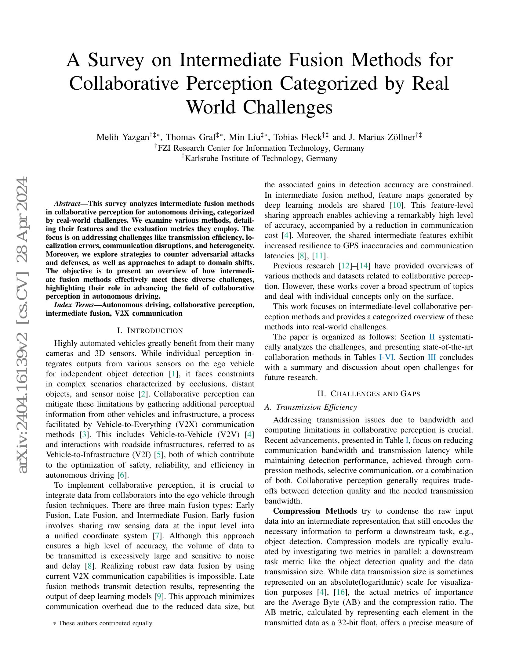 A Survey on Intermediate Fusion Methods for Collaborative Perception ...