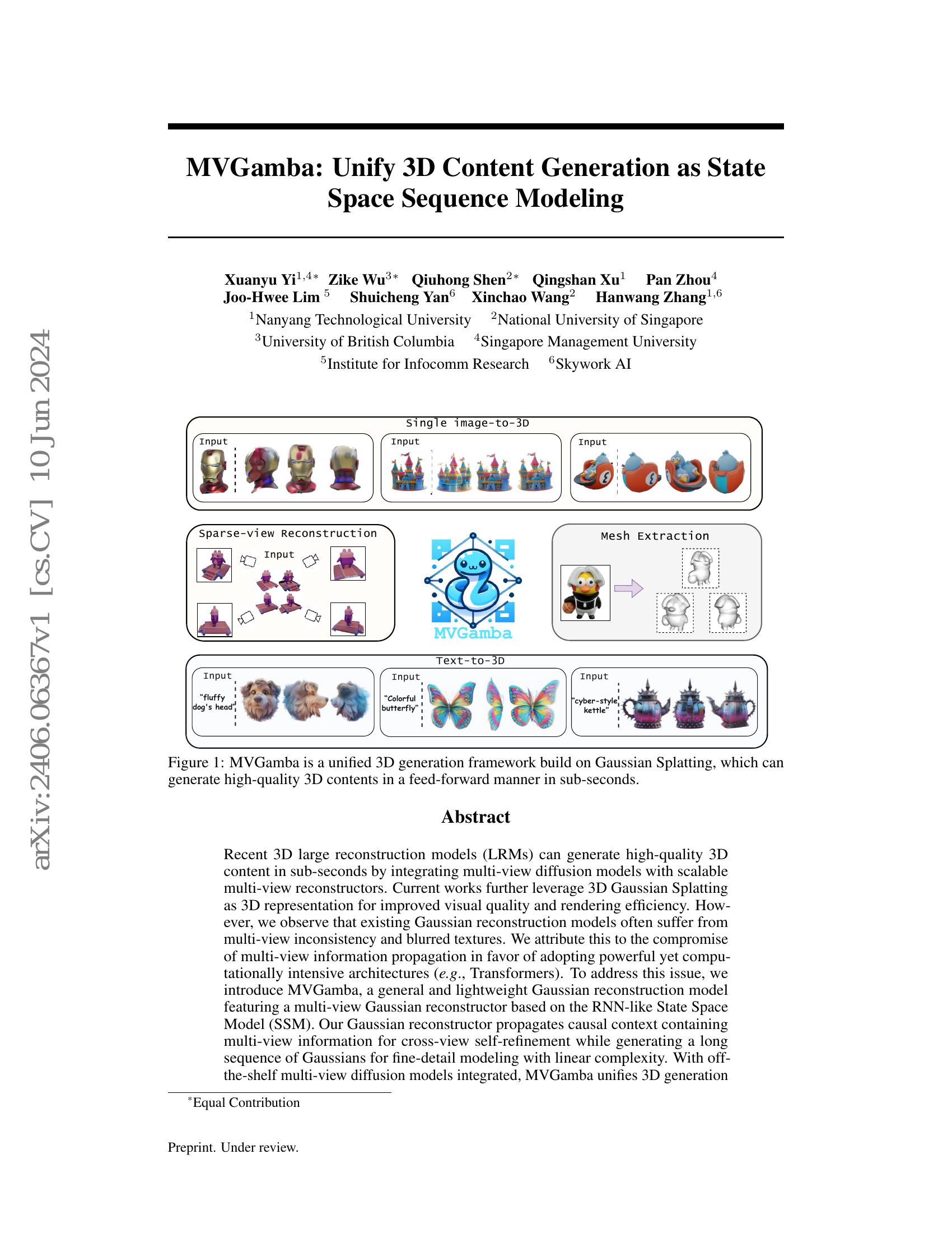 MVGamba: Unify 3D Content Generation as State Space Sequence Modeling ...