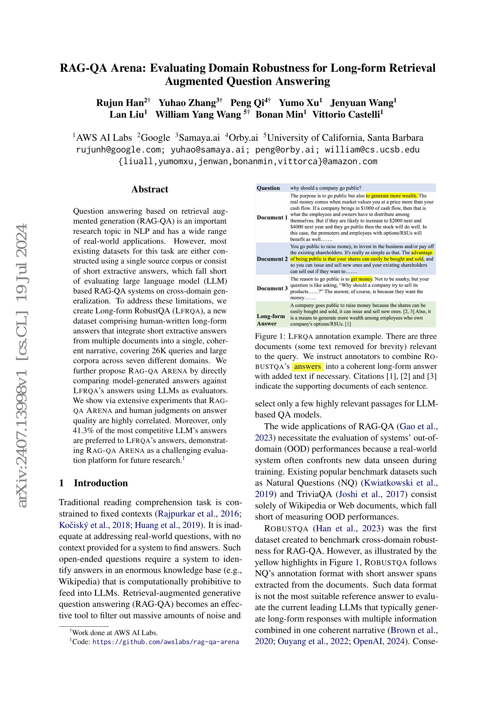 RAG-QA Arena: Evaluating Domain Robustness for Long-form Retrieval ...