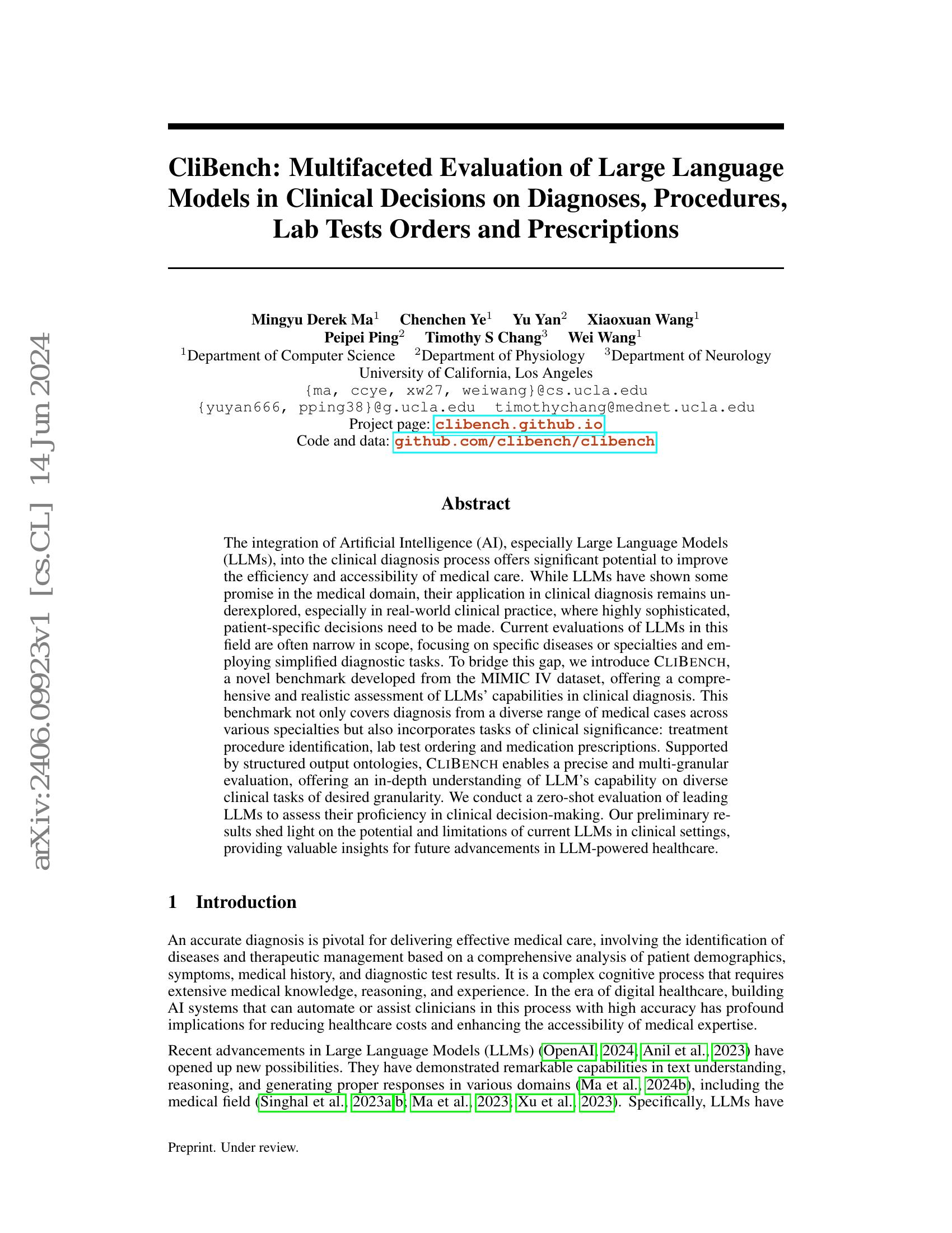 CliBench: Multifaceted Evaluation of Large Language Models in Clinical ...