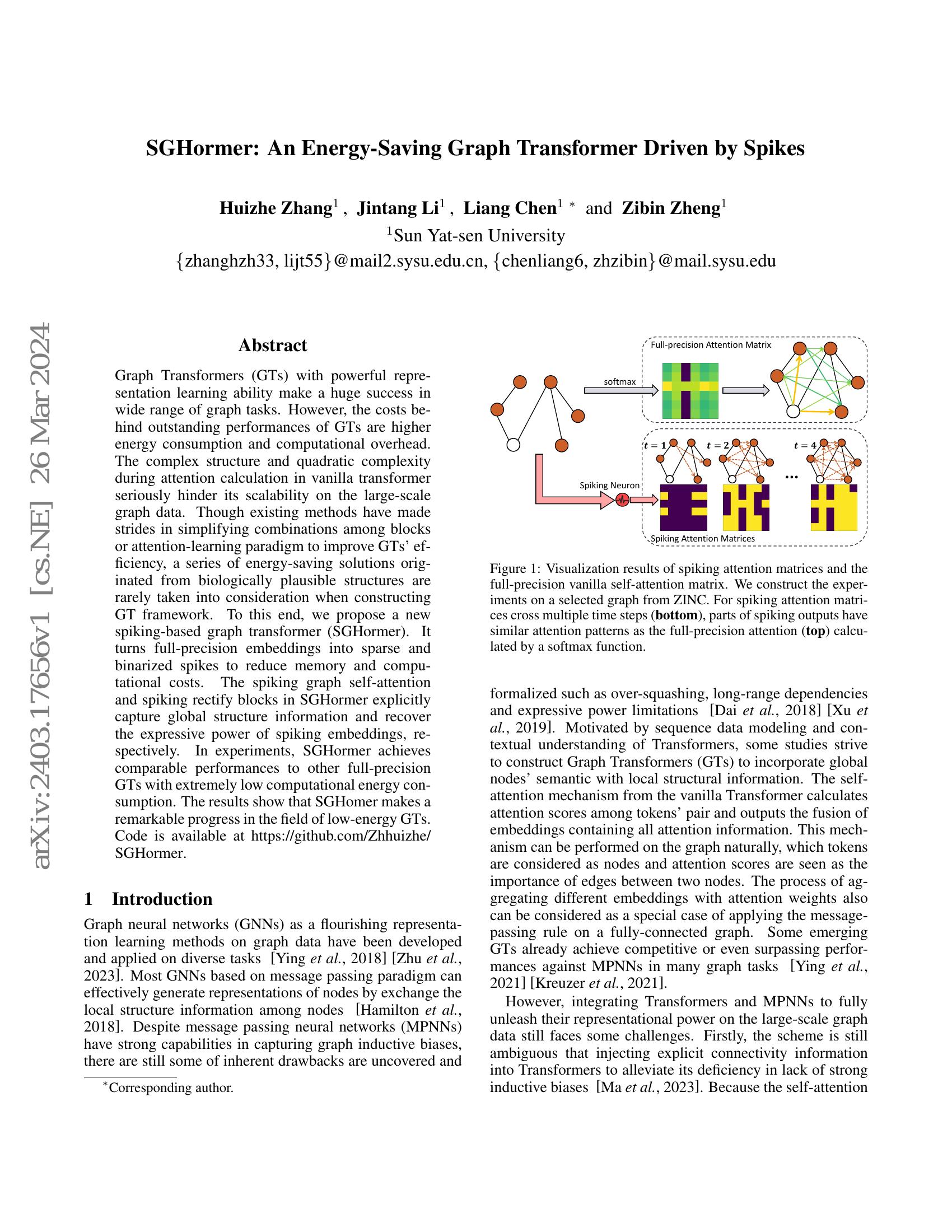 SGHormer: An Energy-Saving Graph Transformer Driven by Spikes - 智源社区论文