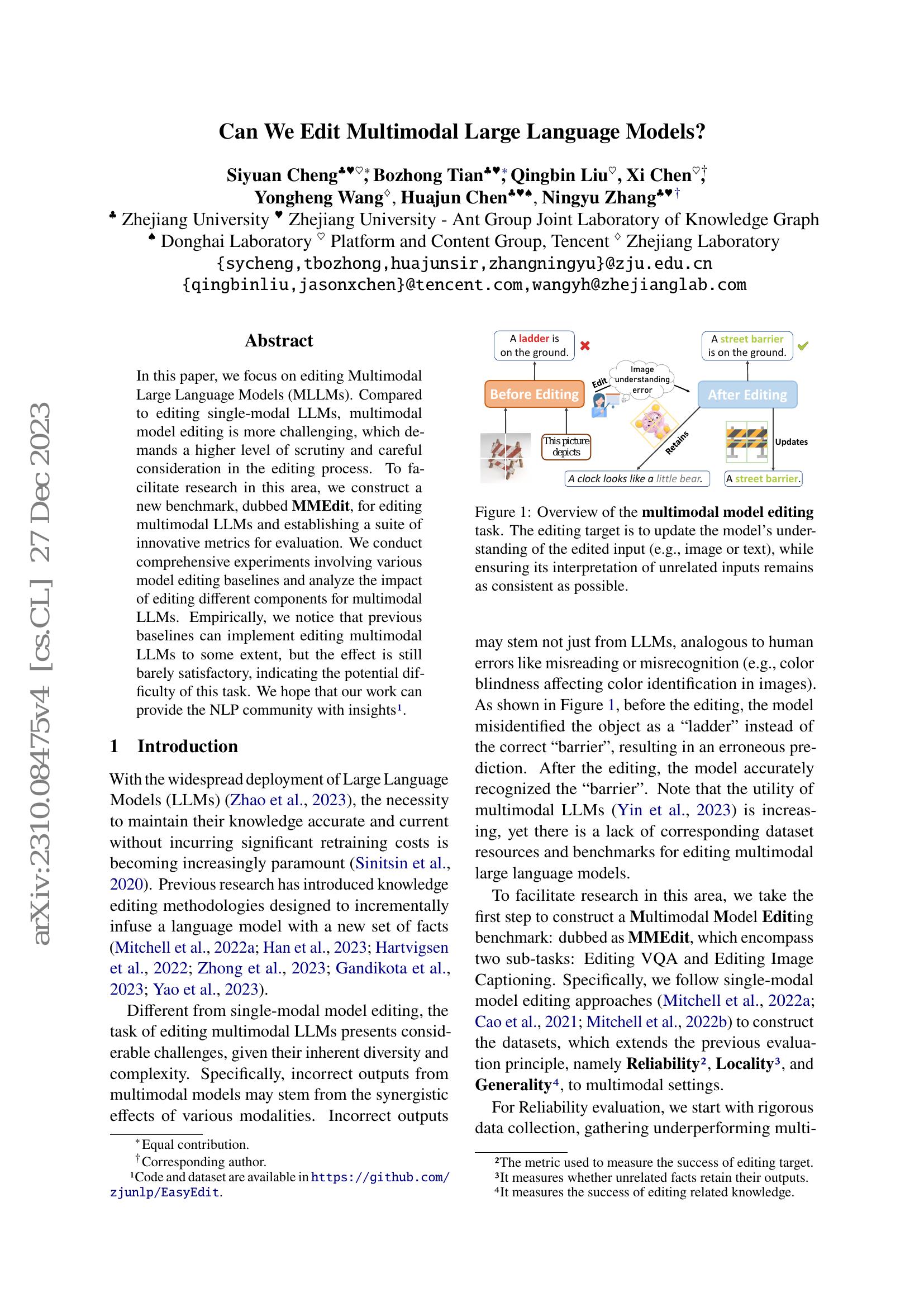 Can We Edit Multimodal Large Language Models? - 智源社区论文
