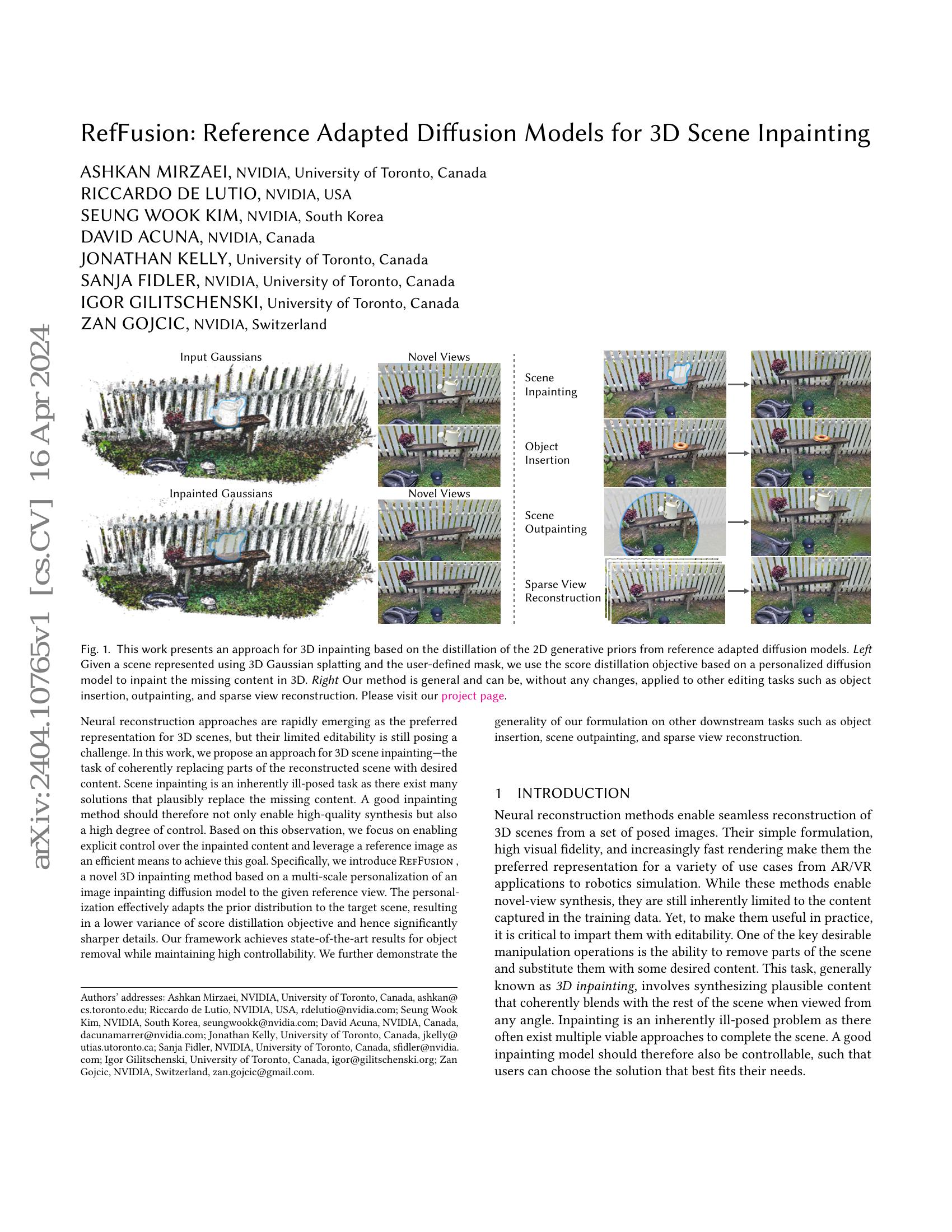 RefFusion: Reference Adapted Diffusion Models for 3D Scene Inpainting ...